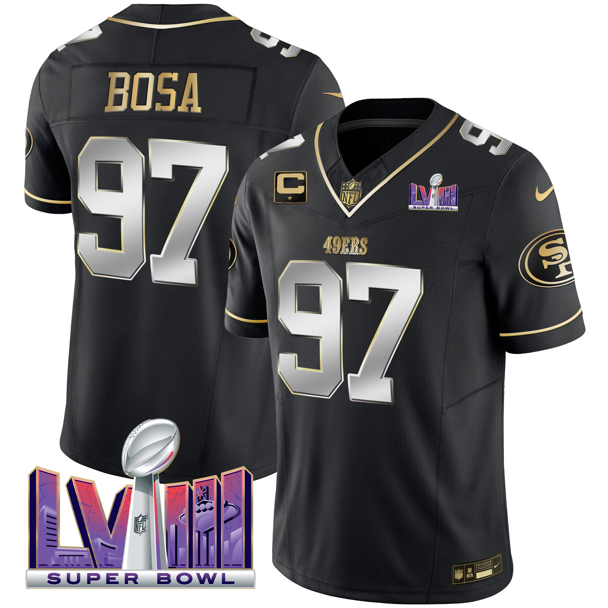 Men's Nick Bosa San Francisco 49ers Super Bowl LVIII Patch Vapor Black Limited Jersey - All Stitched