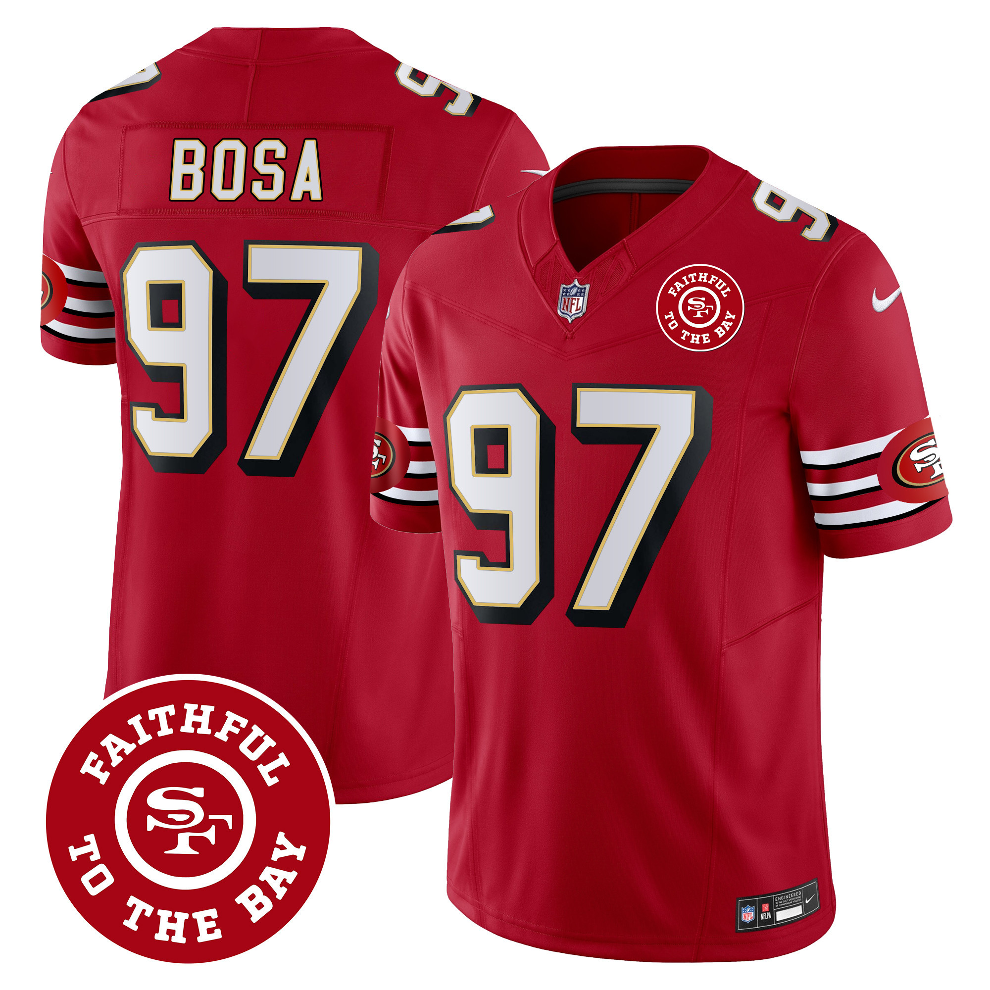 Men's Nick Bosa San Francisco 49ers Throwback Faithful To The Bay Patch Vapor Limited Red Jersey - All Stitched