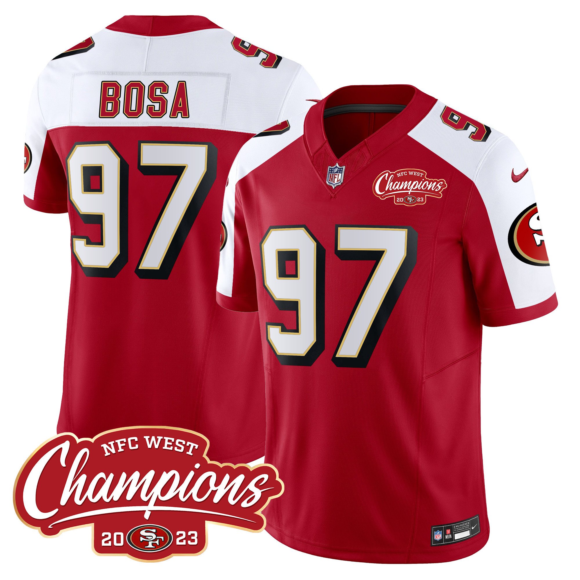 Men's Nick Bosa San Francisco 49ers Throwback NFC West Champions Patch Vapor Alternate Jersey - All Stitched
