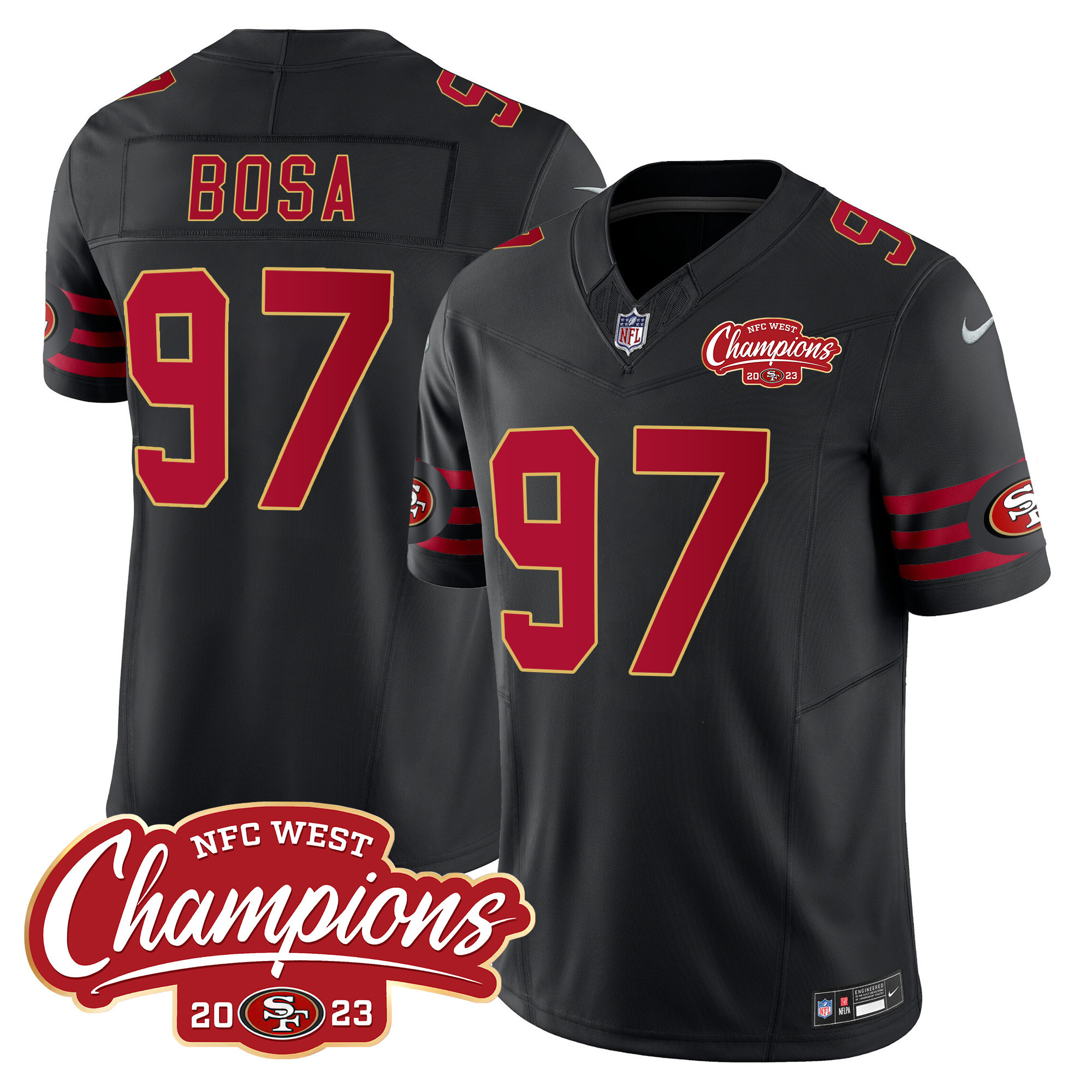 Men's Nick Bosa San Francisco 49ers Throwback NFC West Champions Patch Vapor Black Jersey - All Stitched