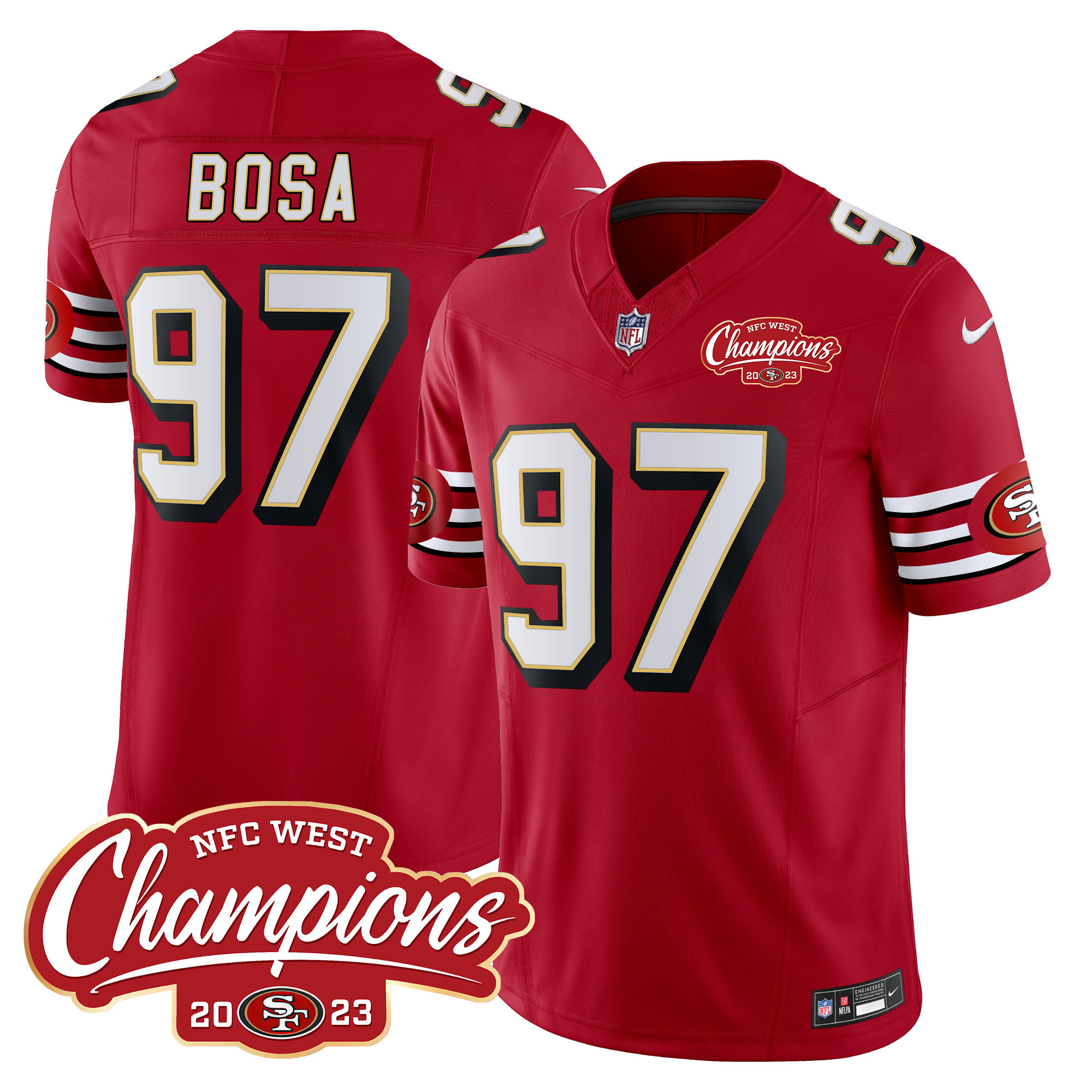 Men's Nick Bosa San Francisco 49ers Throwback NFC West Champions Patch Vapor Red Jersey - All Stitched