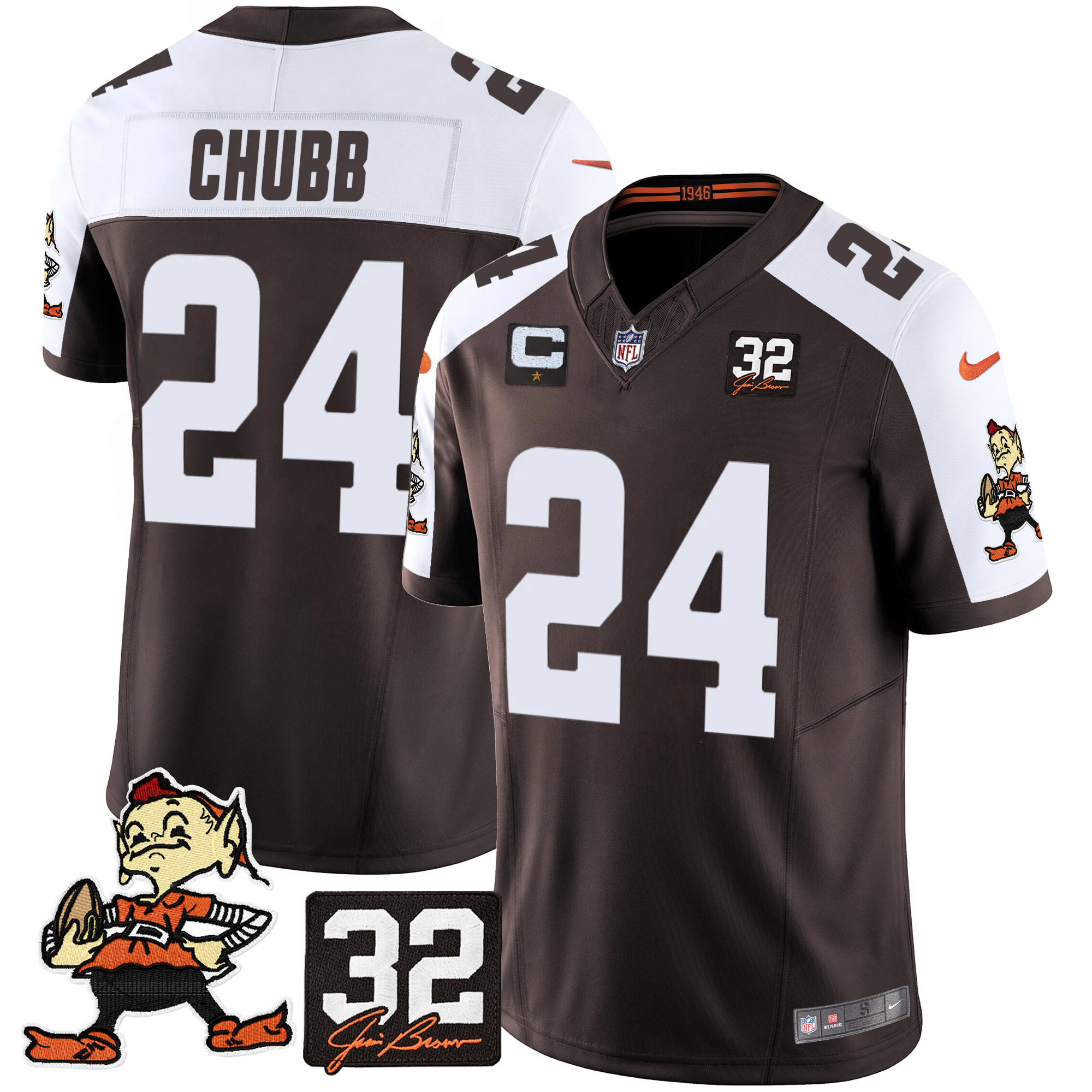 Men's Nick Chubb Cleveland Browns #32 Jim Brown Memorial Patch Vapor Limited Alternate Jersey V2 - All Stitched