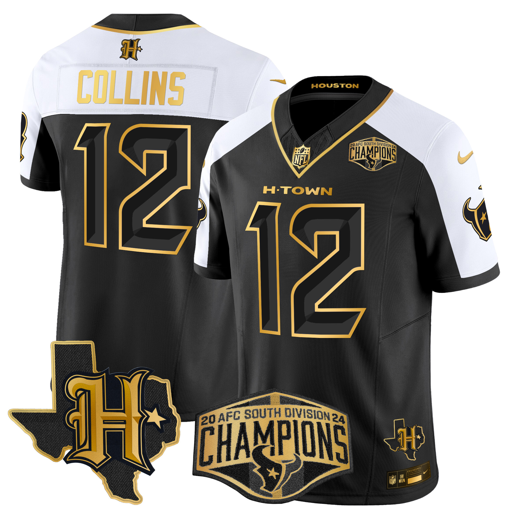 Men's Nico Collins Houston Texans 2024 AFC South Division Champions Patch Gold Vapor Limited Alternate Jersey - All Stitched
