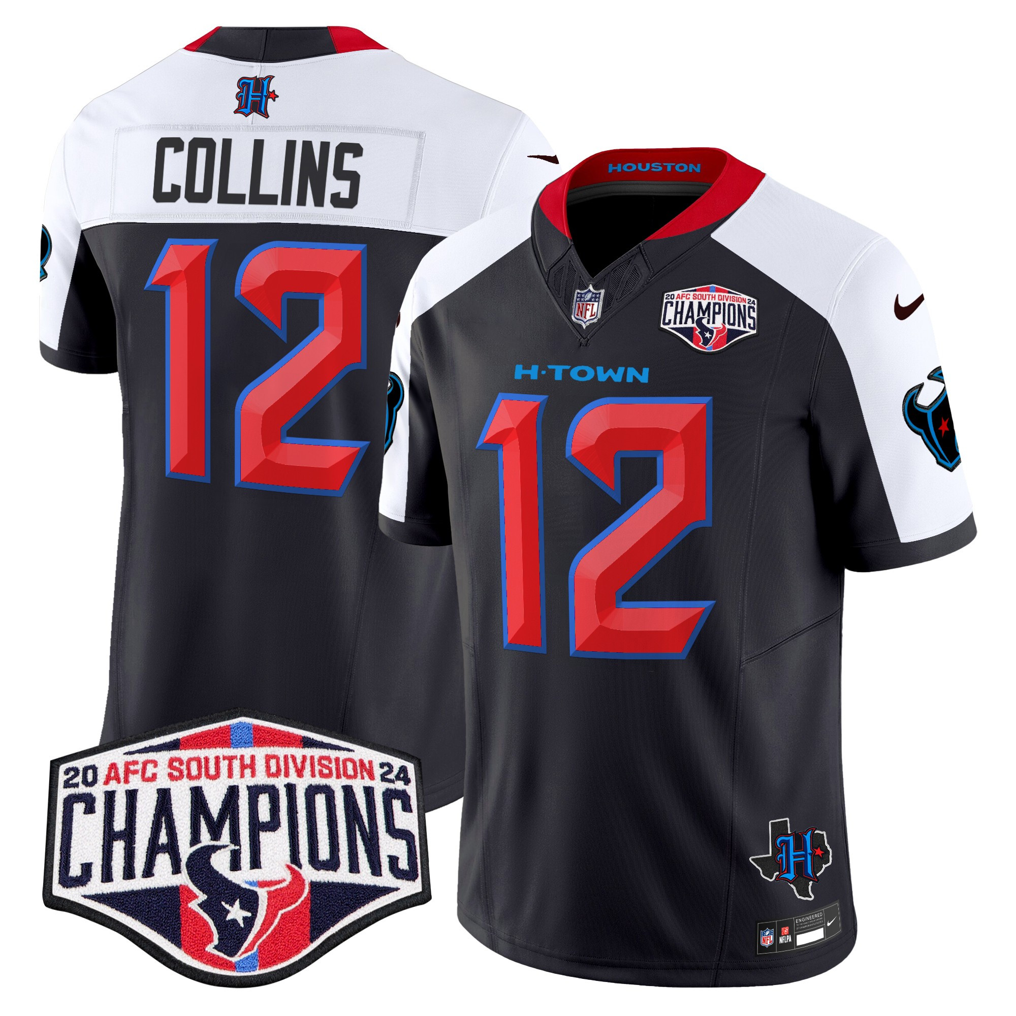Men's Nico Collins Houston Texans 2024 AFC South Division Champions Patch Vapor Limited Navy Alternate Jersey - All Stitched