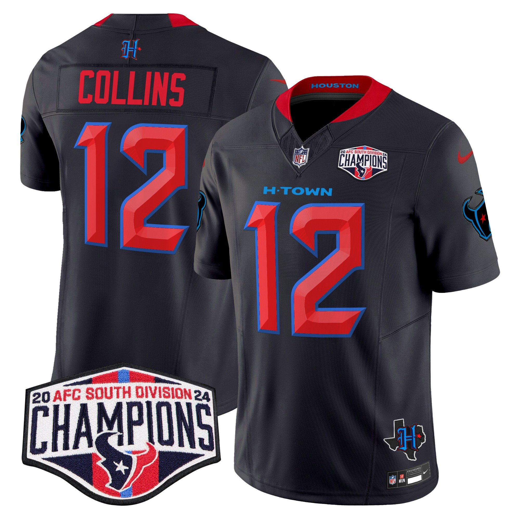 Men's Nico Collins Houston Texans 2024 AFC South Division Champions Patch Vapor Limited Navy Limited Jersey - All Stitched