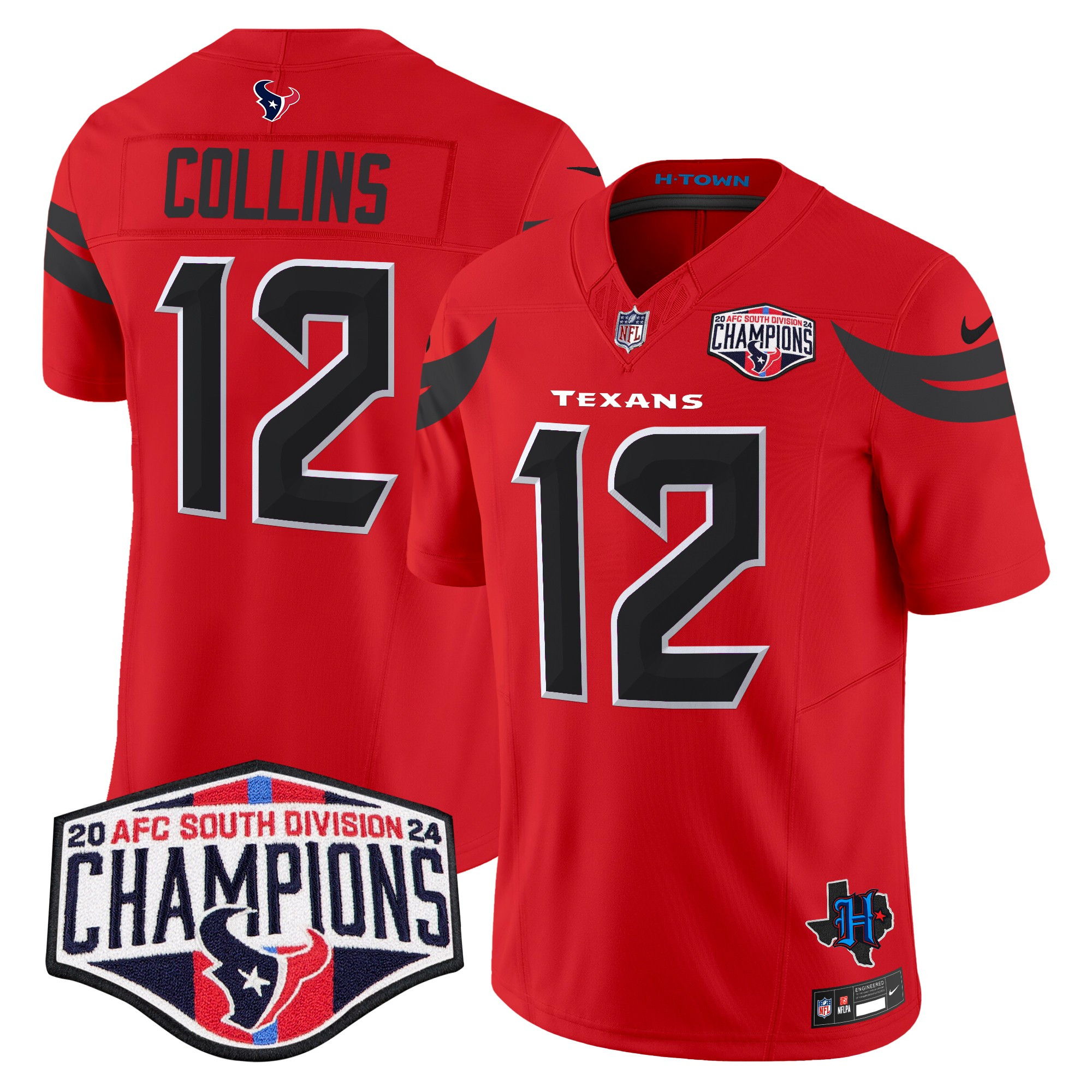 Men's Nico Collins Houston Texans 2024 AFC South Division Champions Patch Vapor Limited Red Jersey - All Stitched