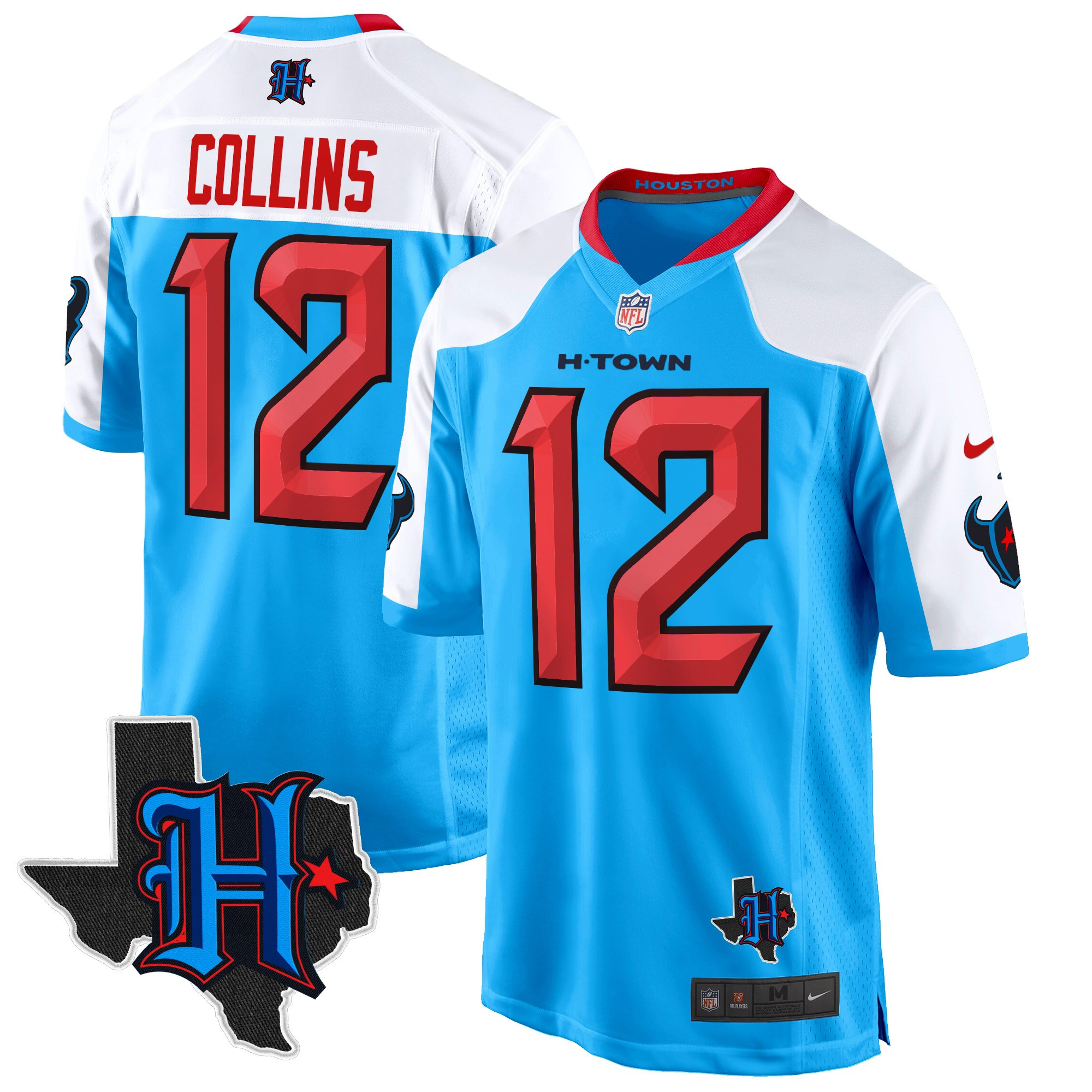 Men's Nico Collins Houston Texans 2024 Texas Patch Game Blue Alternate Jersey - All Stitched