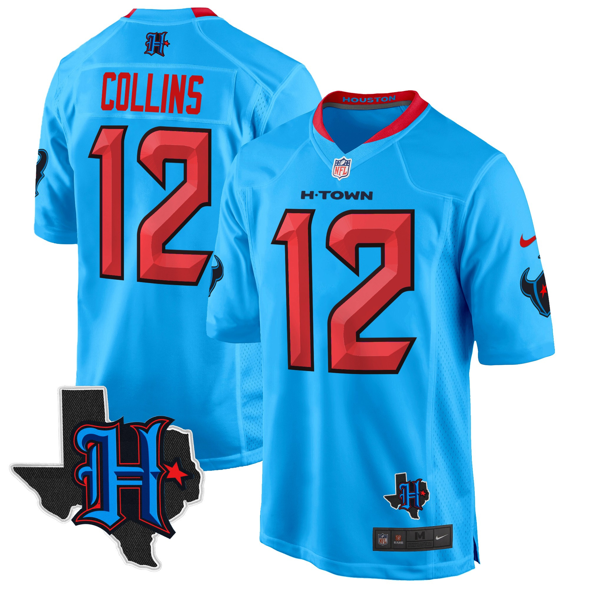 Men's Nico Collins Houston Texans 2024 Texas Patch Game Blue Jersey - All Stitched