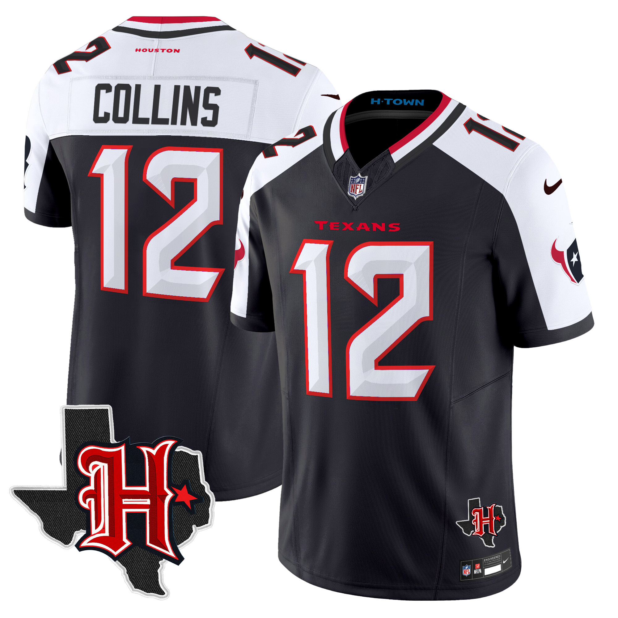 Men's Nico Collins Houston Texans 2024 Texas Patch Vapor Limited Navy Alternate Jersey - All Stitched
