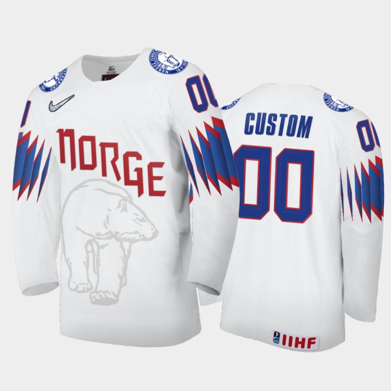 Men's Norway 2021 IIHF World Championship Custom #00 Home White Jersey