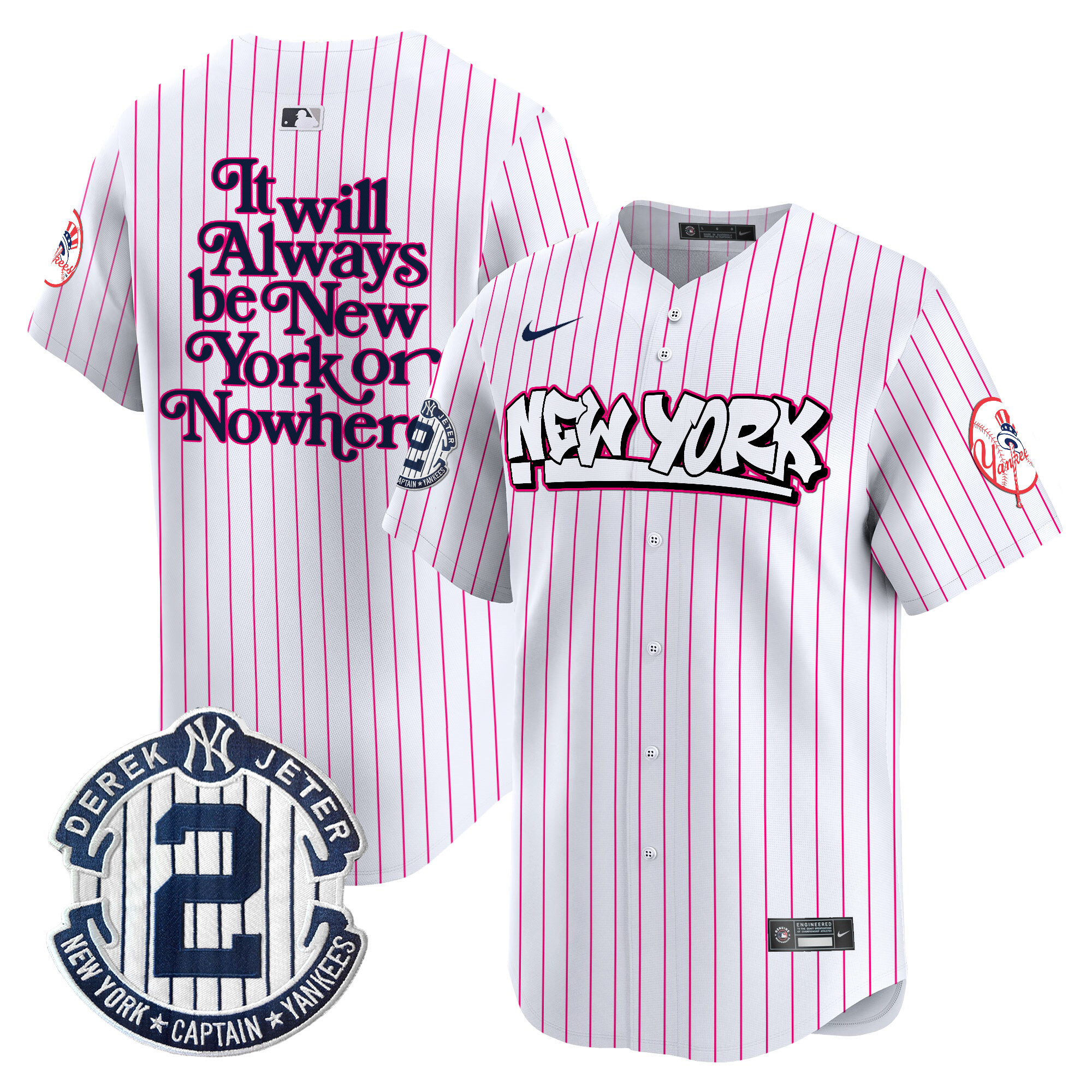 Men's NYON New York Yankees Graffiti Vapor Premier Limited Pink Stripe Jersey V2 - All Stitched