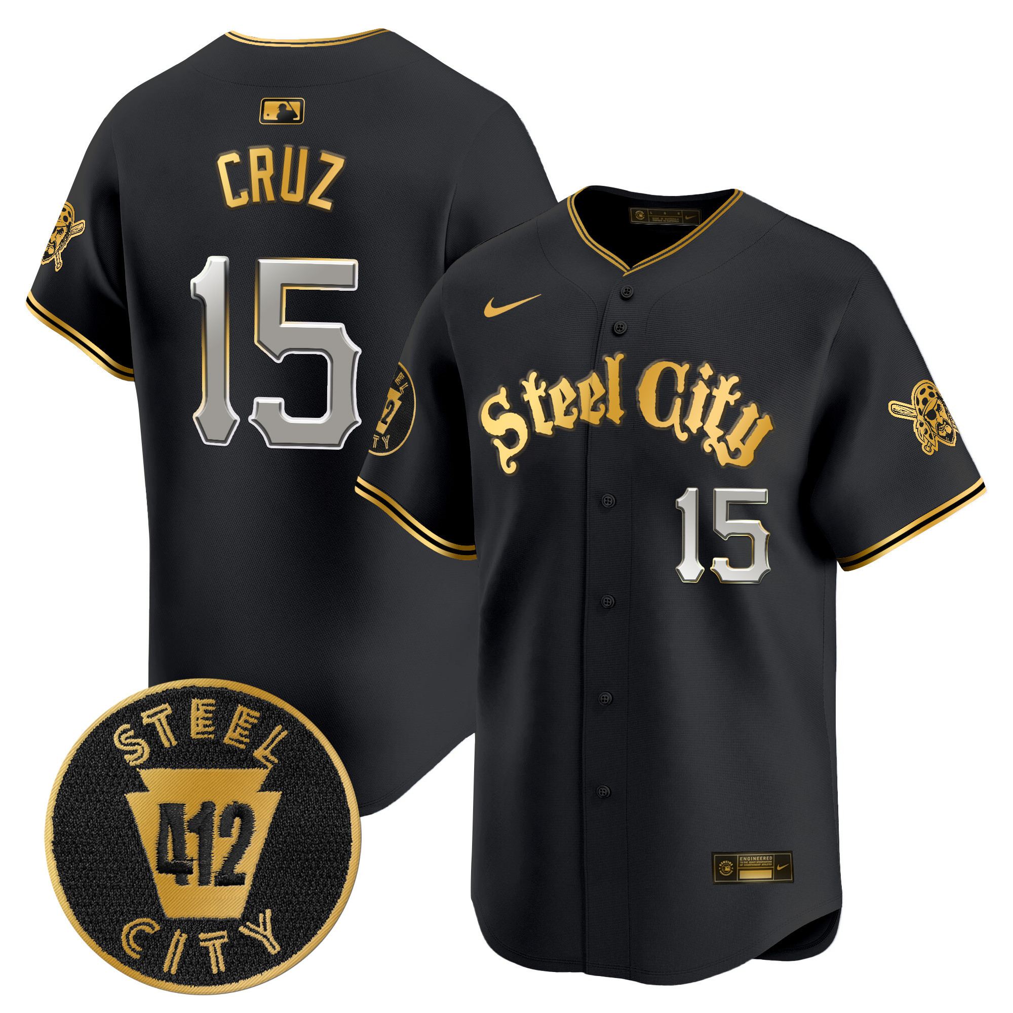 Men's Oneil Cruz Pittsburgh Pirates 412 Patch Vapor Premier Limited Black Gold Jersey V5 - All Stitched