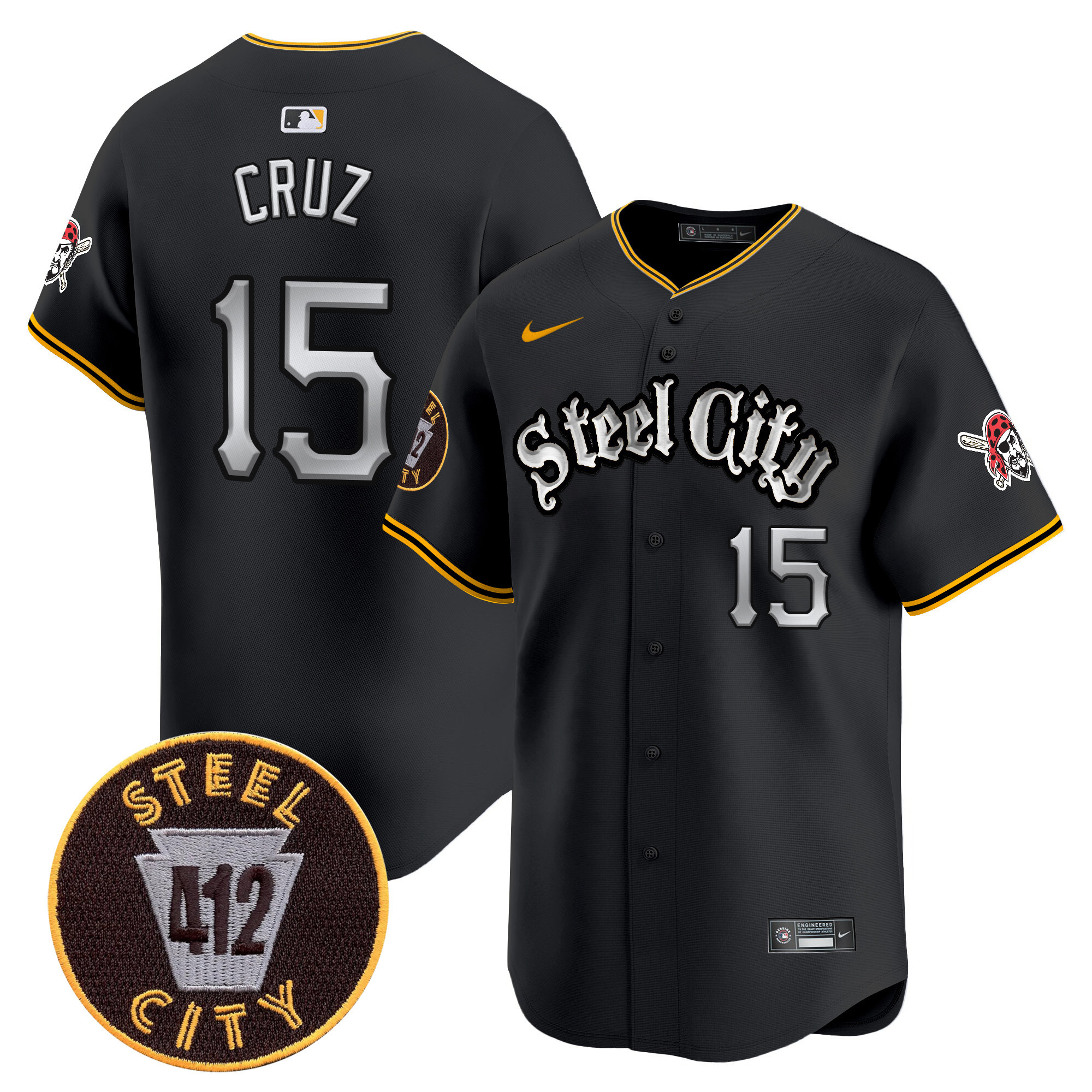 Men's Oneil Cruz Pittsburgh Pirates 412 Patch Vapor Premier Limited Black Jersey V2 - All Stitched