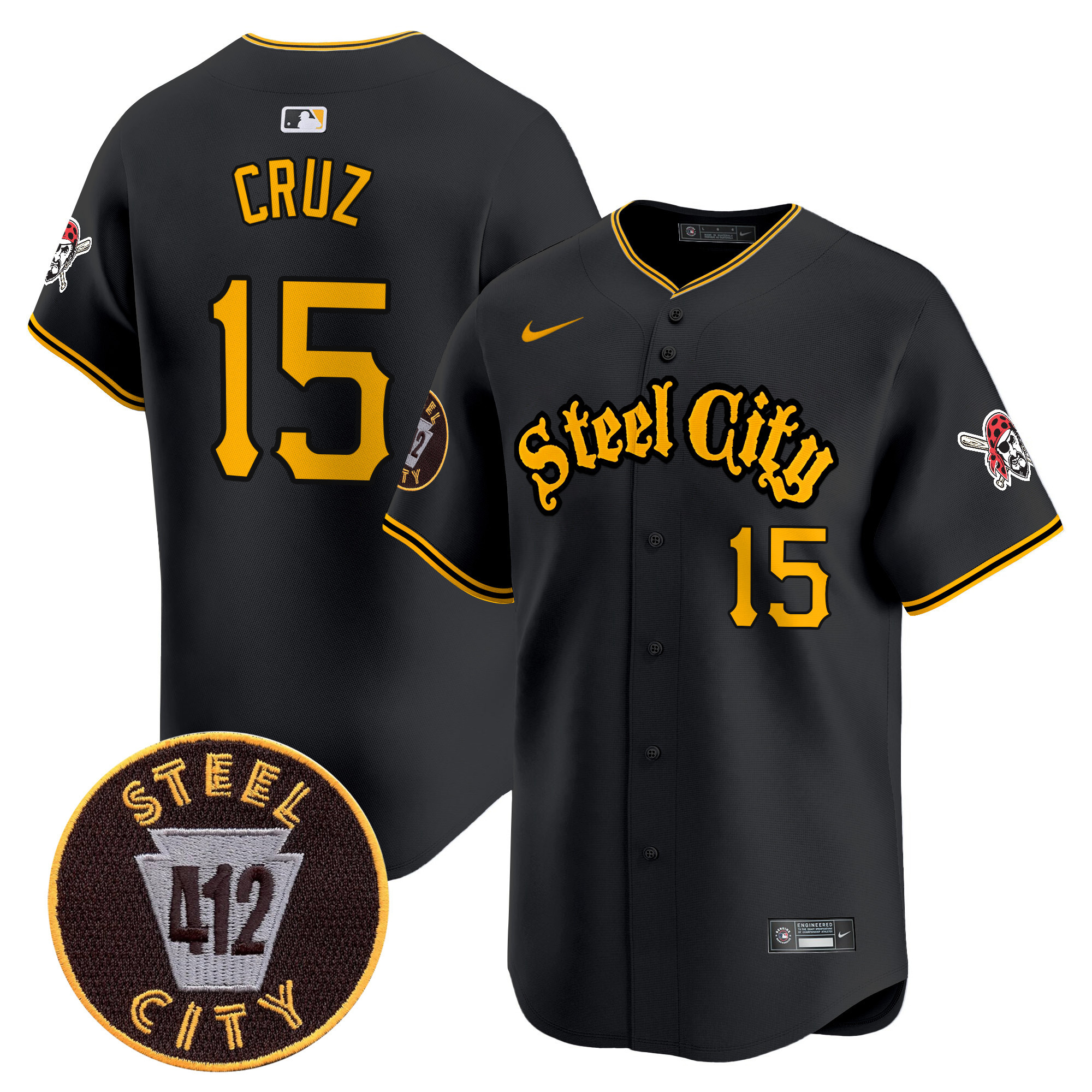 Men's Oneil Cruz Pittsburgh Pirates 412 Patch Vapor Premier Limited Black Jersey V5 - All Stitched
