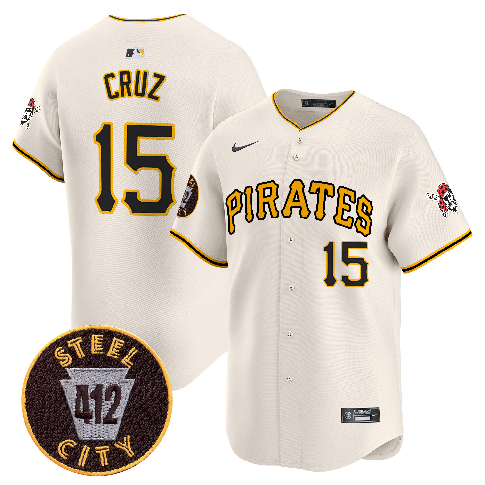 Men's Oneil Cruz Pittsburgh Pirates 412 Patch Vapor Premier Limited Cream Jersey V3 - All Stitched