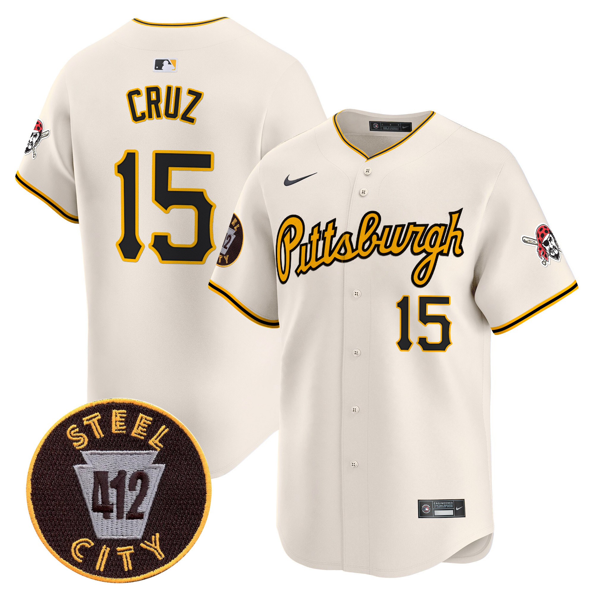 Men's Oneil Cruz Pittsburgh Pirates 412 Patch Vapor Premier Limited Cream Jersey V4 - All Stitched