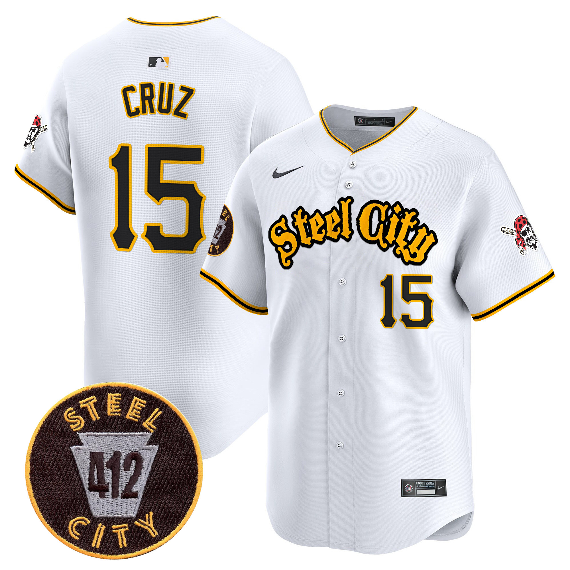Men's Oneil Cruz Pittsburgh Pirates 412 Patch Vapor Premier Limited White Jersey - All Stitched