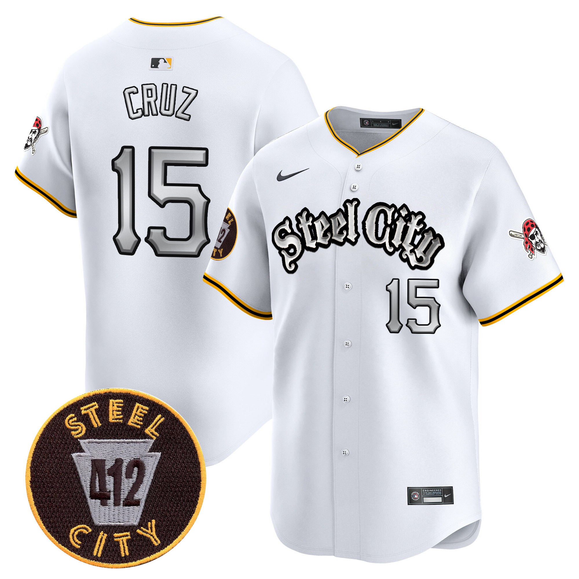 Men's Oneil Cruz Pittsburgh Pirates 412 Patch Vapor Premier Limited White Jersey V2 - All Stitched