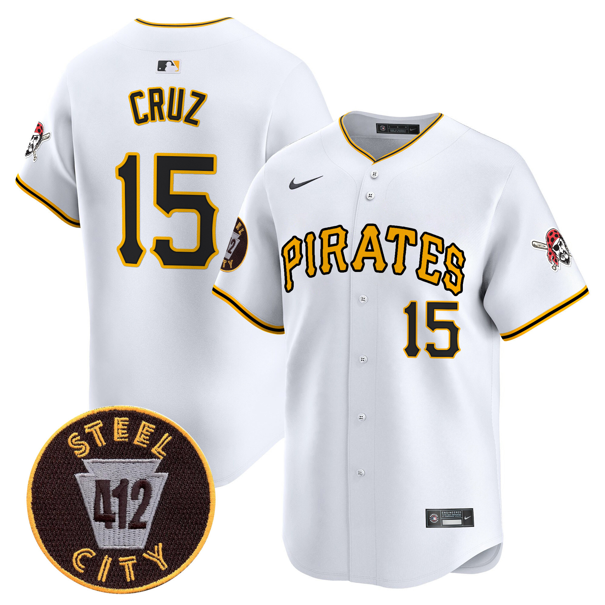 Men's Oneil Cruz Pittsburgh Pirates 412 Patch Vapor Premier Limited White Jersey V3 - All Stitched