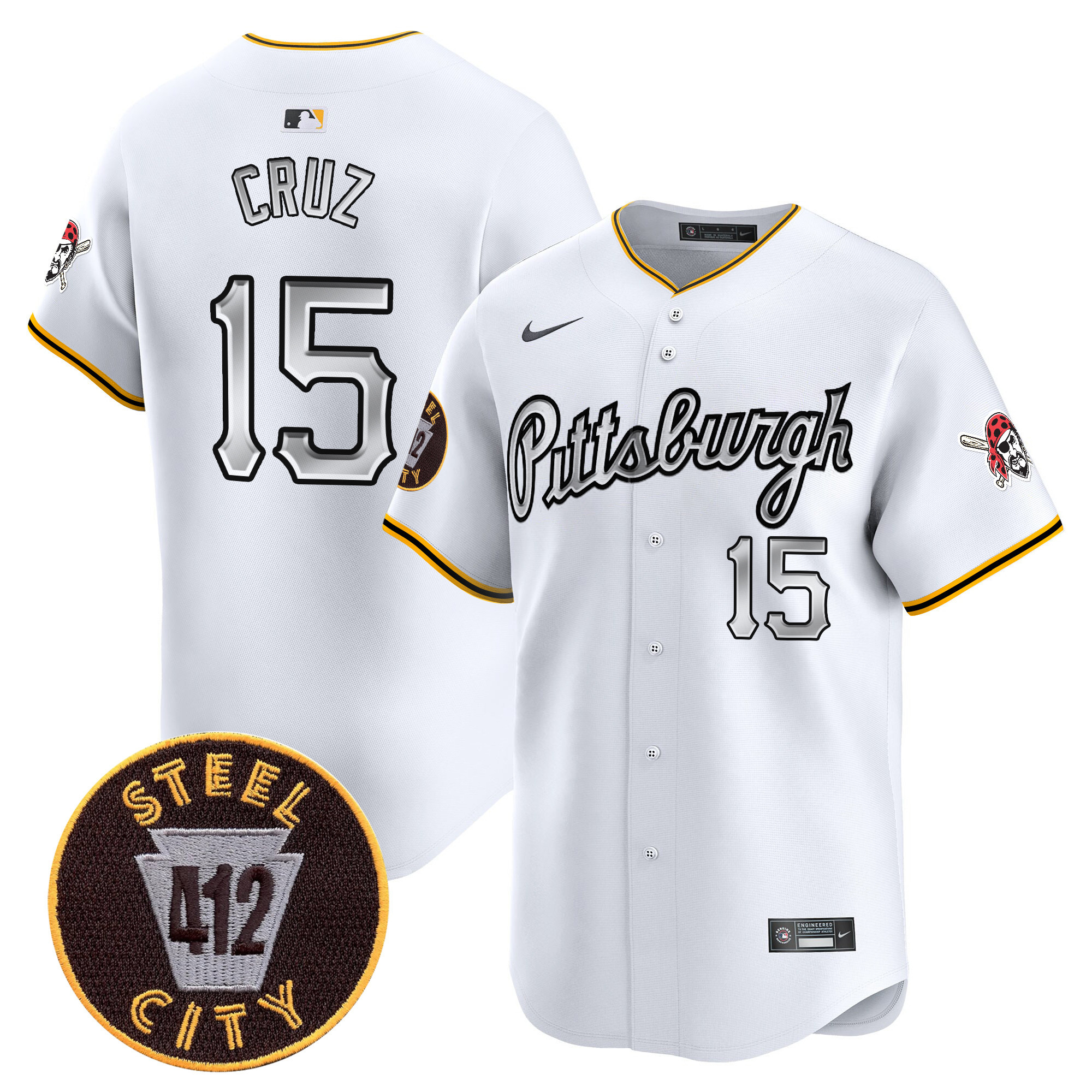 Men's Oneil Cruz Pittsburgh Pirates 412 Patch Vapor Premier Limited White Jersey V7 - All Stitched