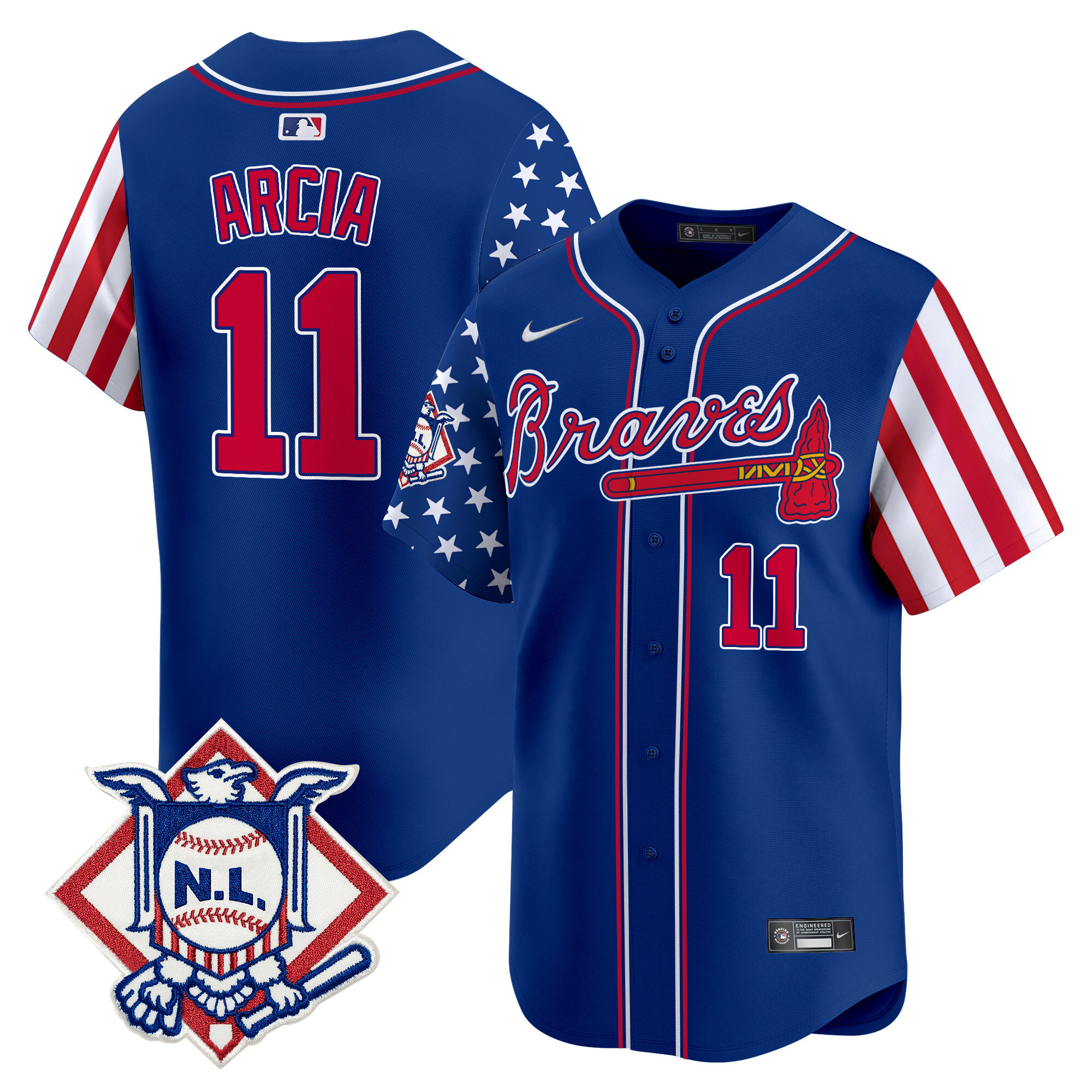 Men's Orlando Arcia Atlanta Braves 2024 Fourth of July Vapor Premier Limited Royal Jersey V2 - All Stitched