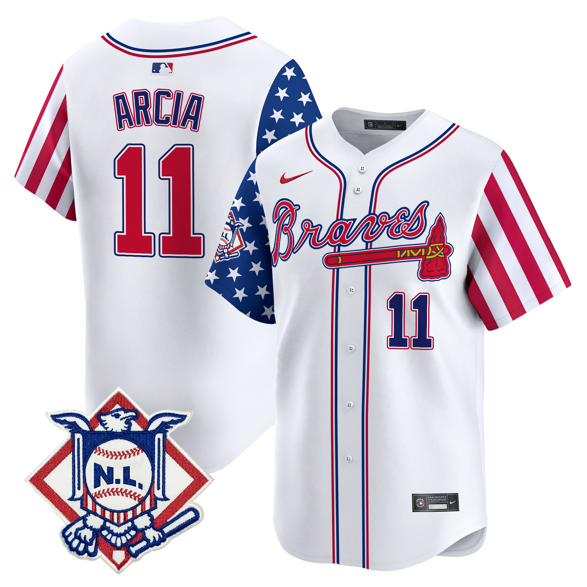 Men's Orlando Arcia Atlanta Braves 2024 Fourth of July Vapor Premier Limited White Jersey V2 - All Stitched