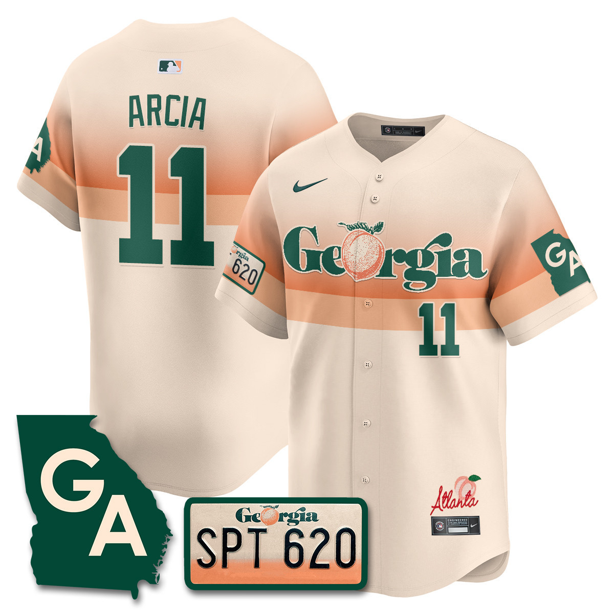 Men's Orlando Arcia Atlanta Braves Peach Plates - Georgia Peaches Vapor Premier Limited Cream Jersey - Printed