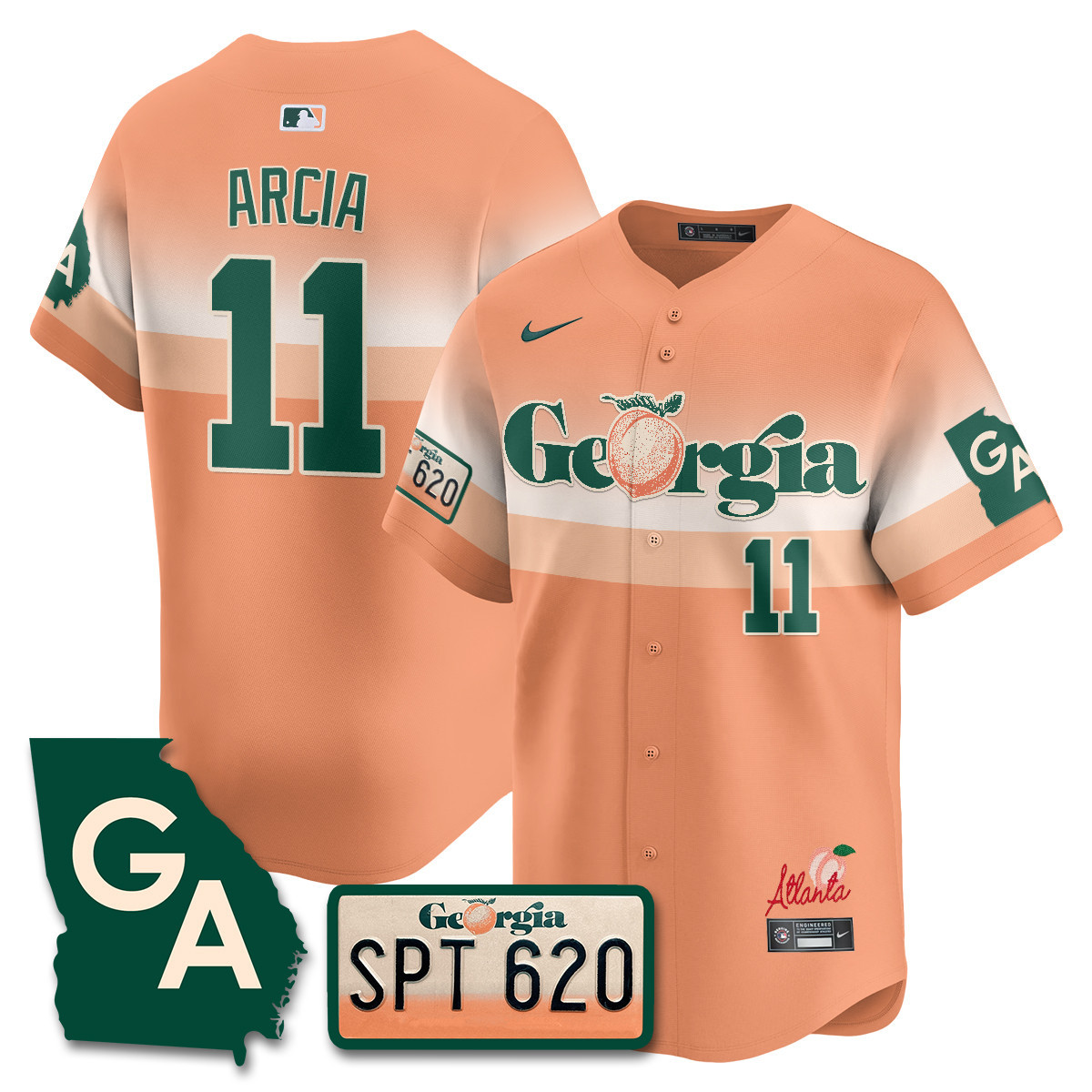 Men's Orlando Arcia Atlanta Braves Peach Plates - Georgia Peaches Vapor Premier Limited Peach Jersey - Printed