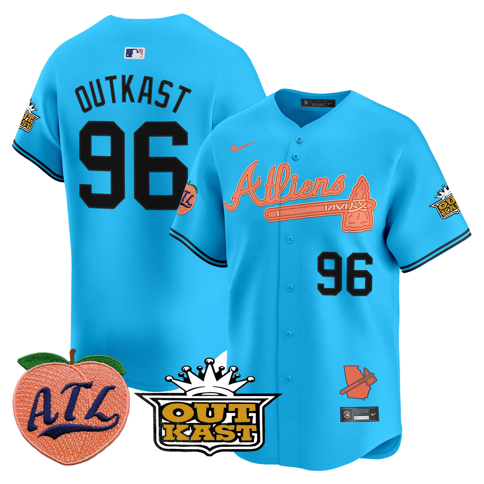 Men's Outkast Atlanta Braves Atliens & Peach Vapor Premier Limited Light Blue Jersey - All Stitched