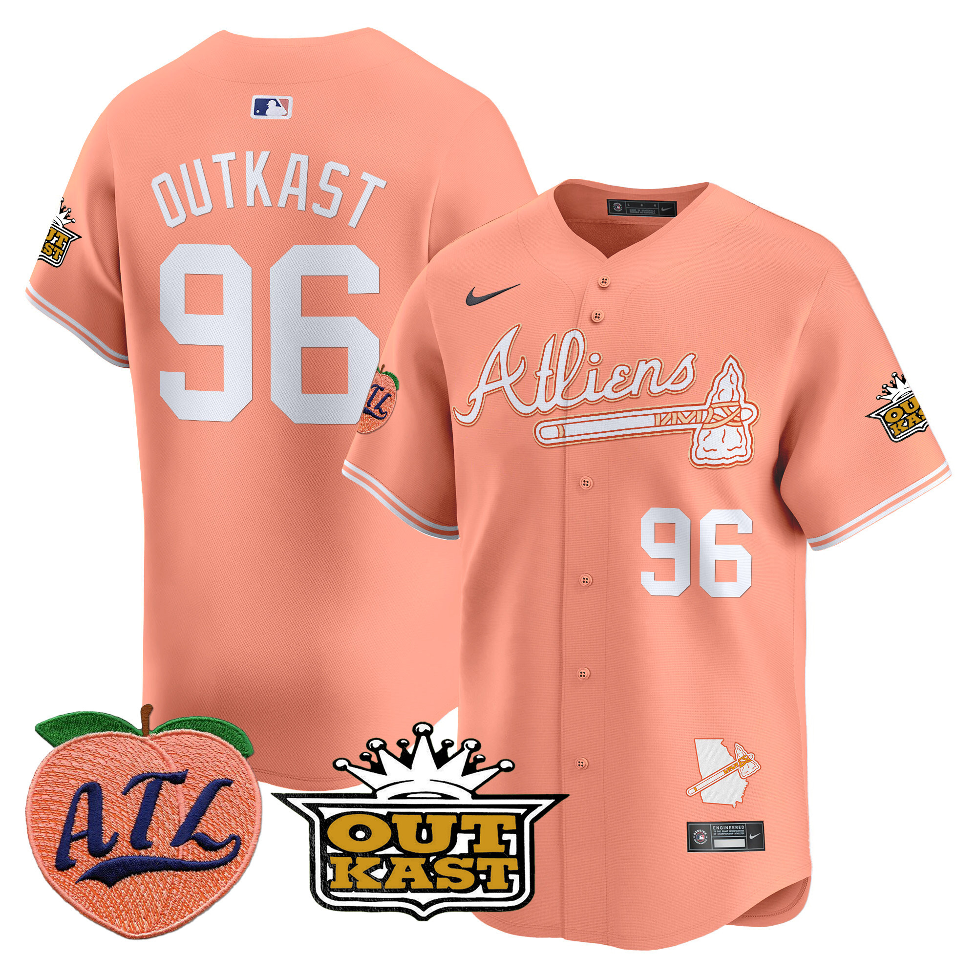 Men's Outkast Atlanta Braves Atliens & Peach Vapor Premier Limited Peach Jersey - All Stitched