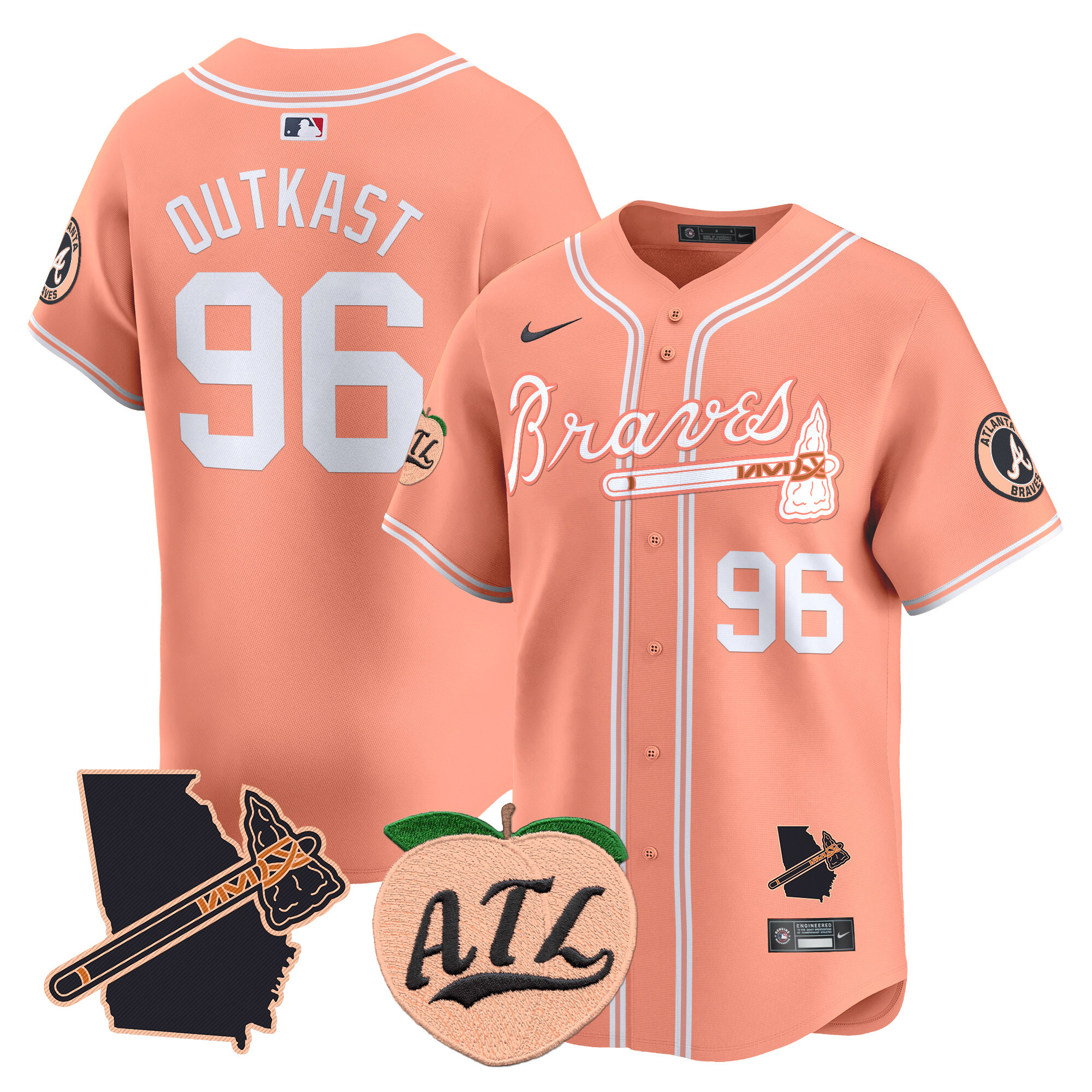 Men's Outkast Atlanta Braves Peach Vapor Premier Limited Peach Jersey - All Stitched
