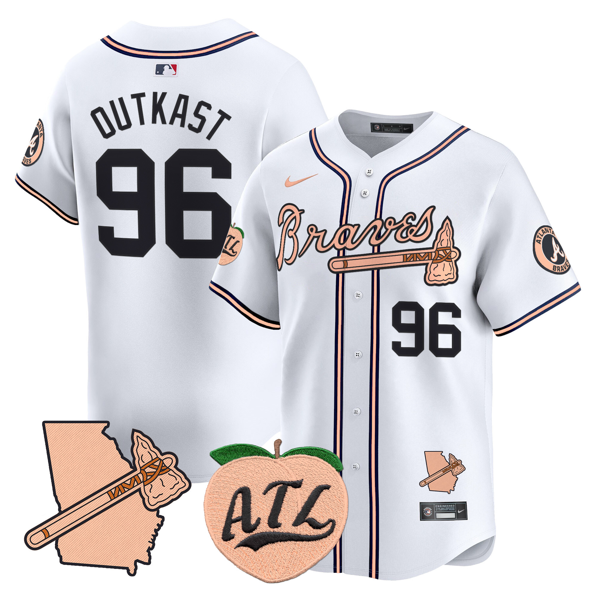 Men's Outkast Atlanta Braves Peach Vapor Premier Limited White Jersey - All Stitched