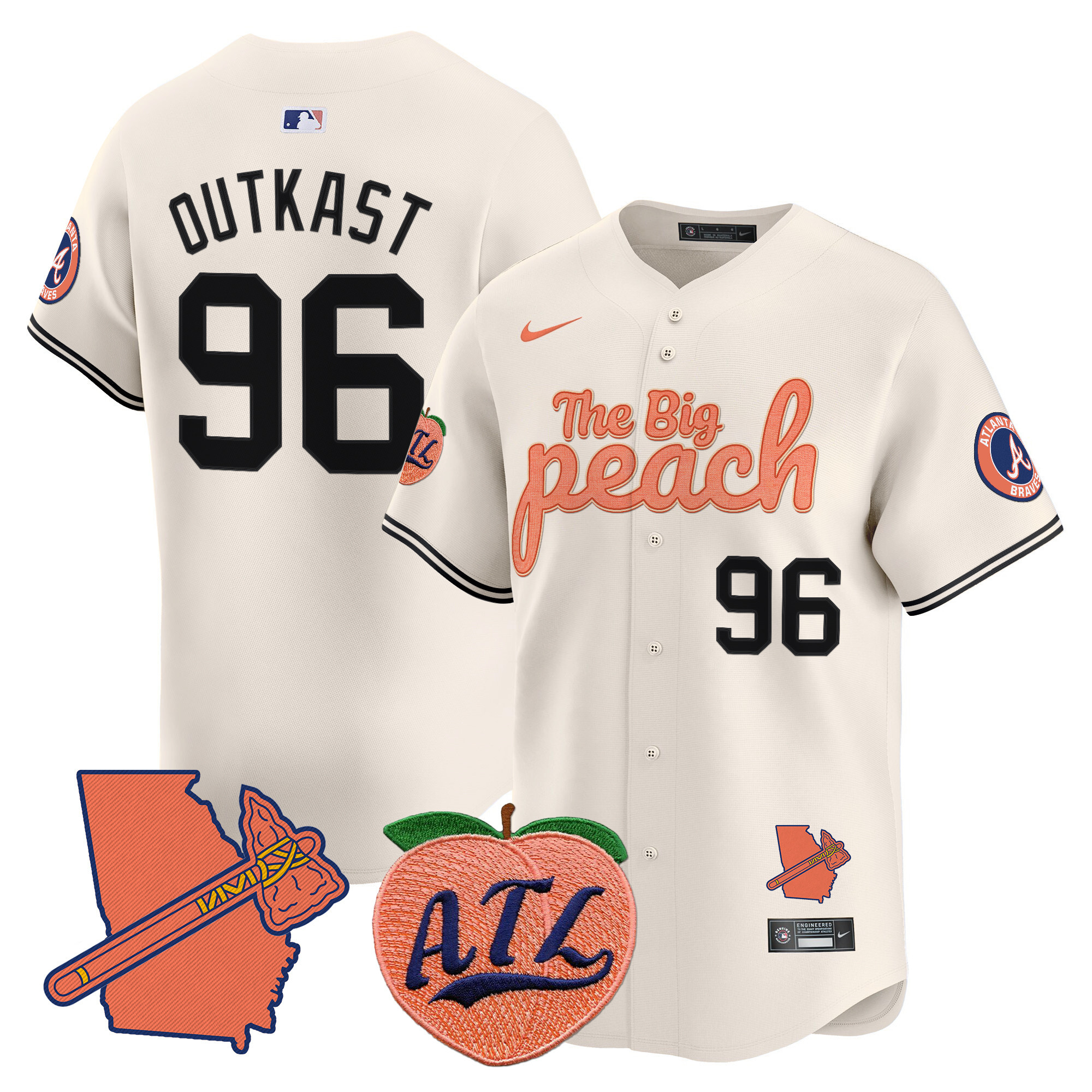 Men's Outkast Atlanta Braves The Big Peach Vapor Premier Limited Cream Jersey - All Stitched
