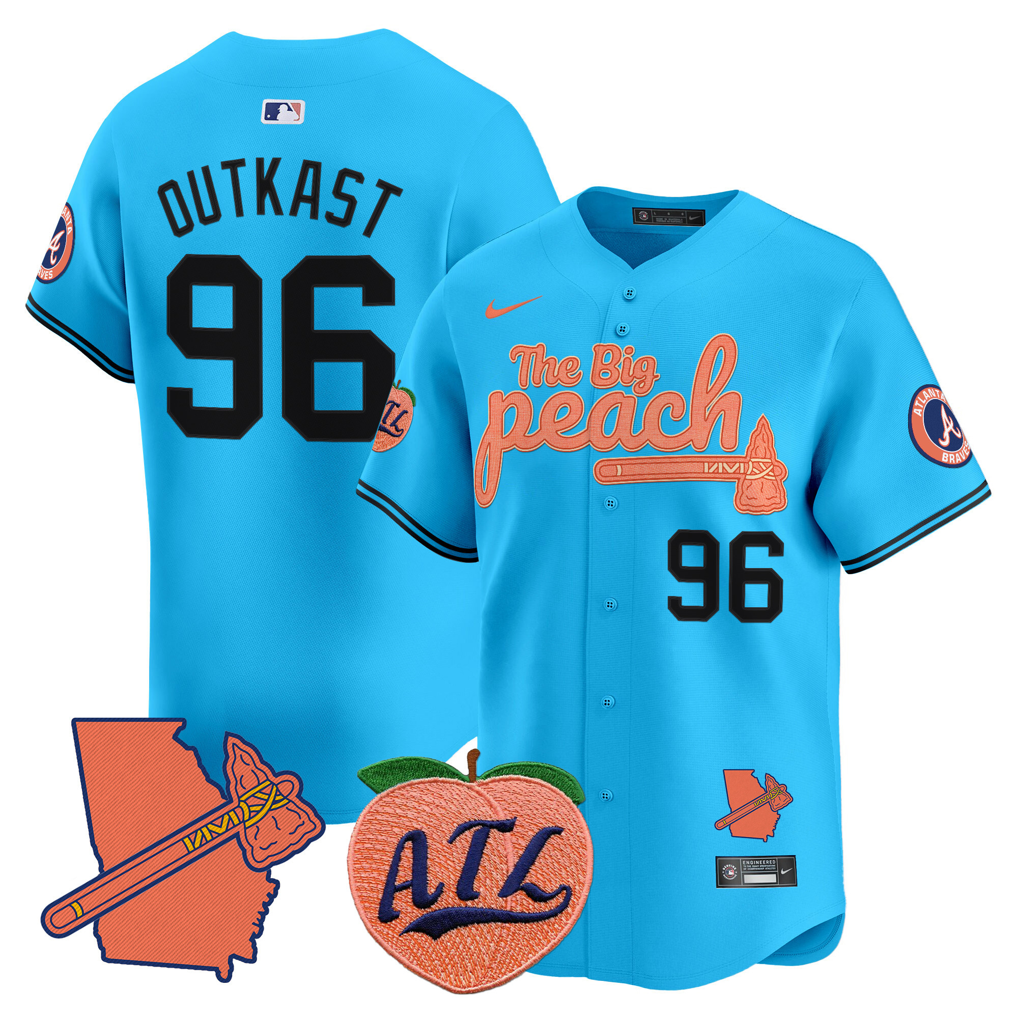 Men's Outkast Atlanta Braves The Big Peach Vapor Premier Limited Light Blue Jersey V2 - All Stitched