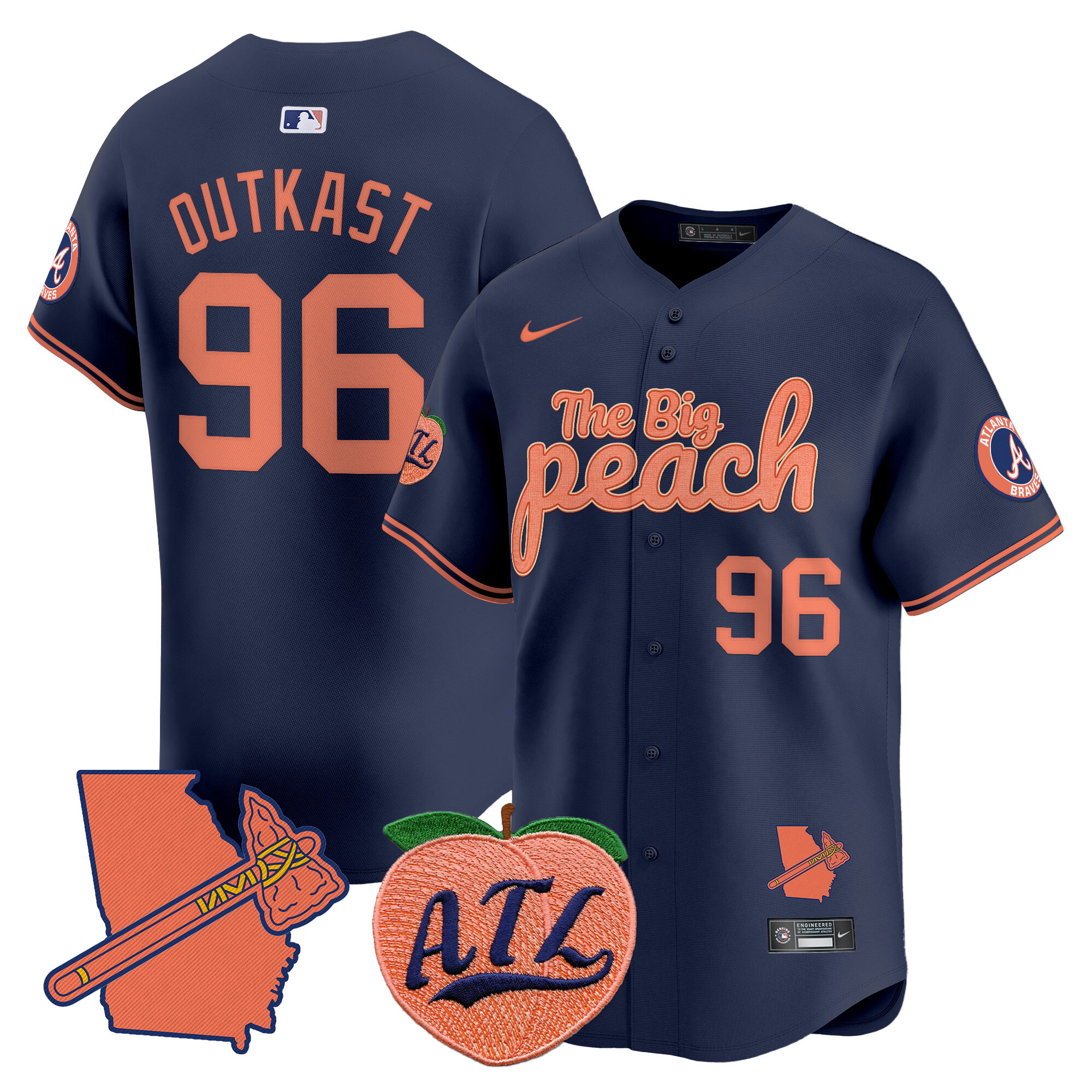 Men's Outkast Atlanta Braves The Big Peach Vapor Premier Limited Navy Jersey - All Stitched