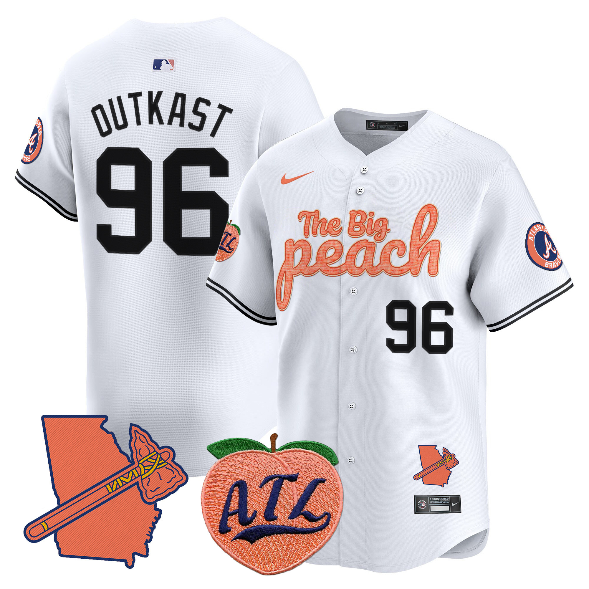 Men's Outkast Atlanta Braves The Big Peach Vapor Premier Limited White Jersey - All Stitched