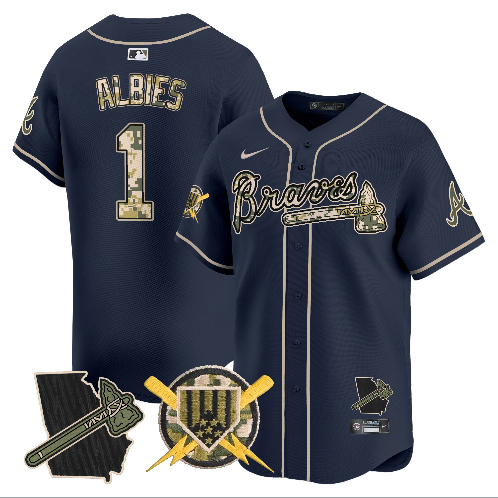 Men's Ozzie Albies Atlanta Braves Armed Forces Day Vapor Premier Limited Navy Jersey - All Stitched