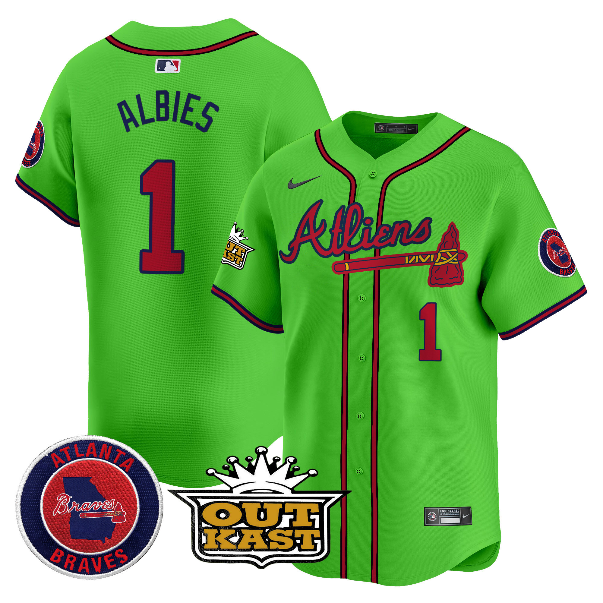 Men's Ozzie Albies Atlanta Braves Atliens Vapor Premier Limited Green Jersey V4 - All Stitched