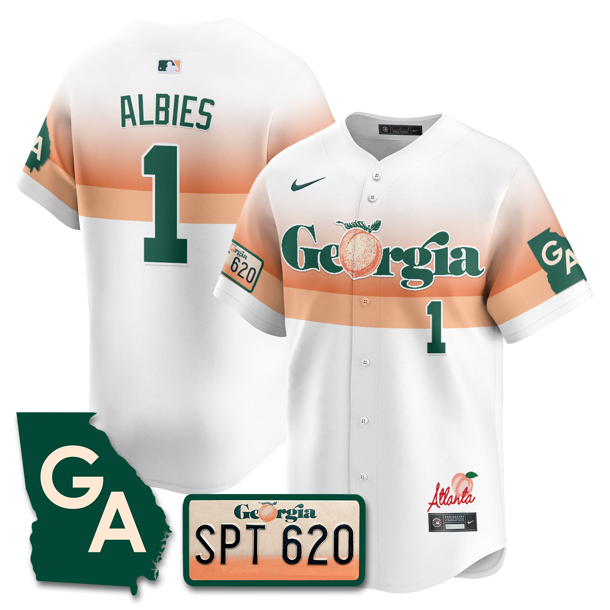 Men's Ozzie Albies Atlanta Braves Peach Plates - Georgia Peaches Vapor Premier Limited White Jersey - Printed