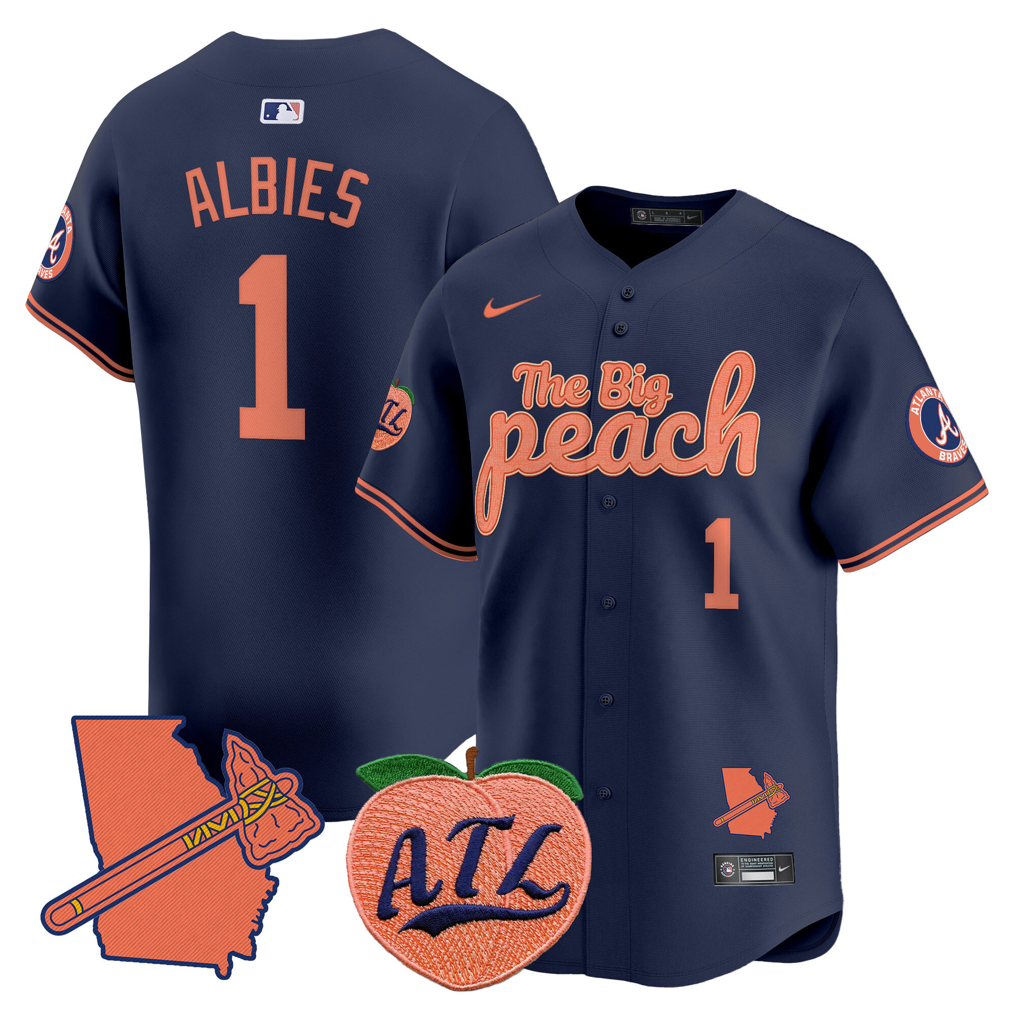 Men's Ozzie Albies Atlanta Braves The Big Peach Vapor Premier Limited Navy Jersey - All Stitched
