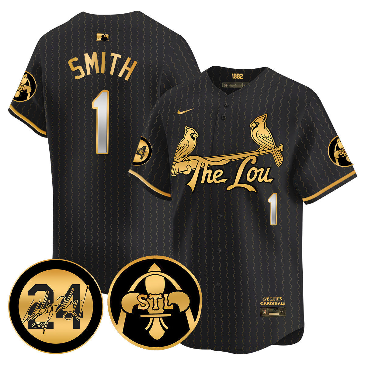 Men's Ozzie Smith St. Louis Cardinals 2024 City Connect Whitey Herzog Patch Vapor Premier Limited Black Gold Jersey V2 - All Stitched