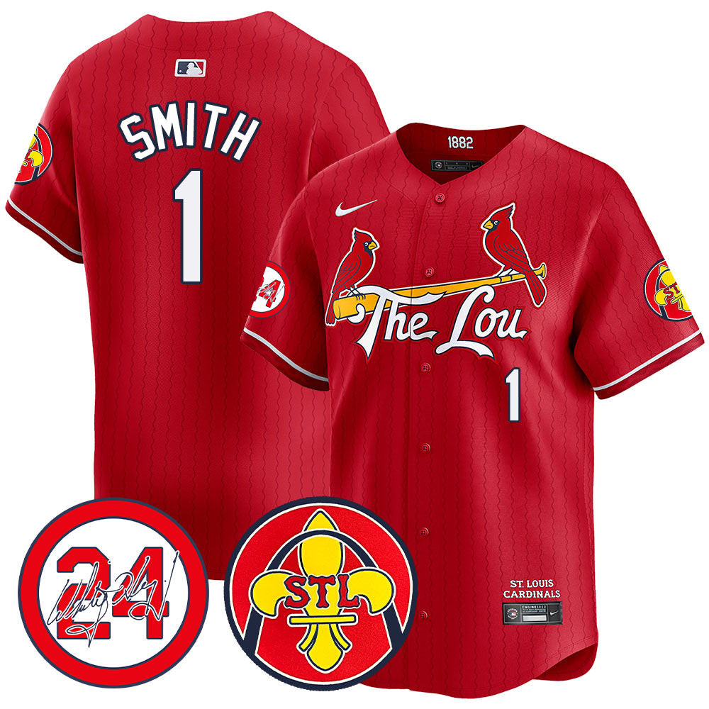 Men's Ozzie Smith St. Louis Cardinals 2024 City Connect Whitey Herzog Patch Vapor Premier Limited Red Jersey V2 - All Stitched