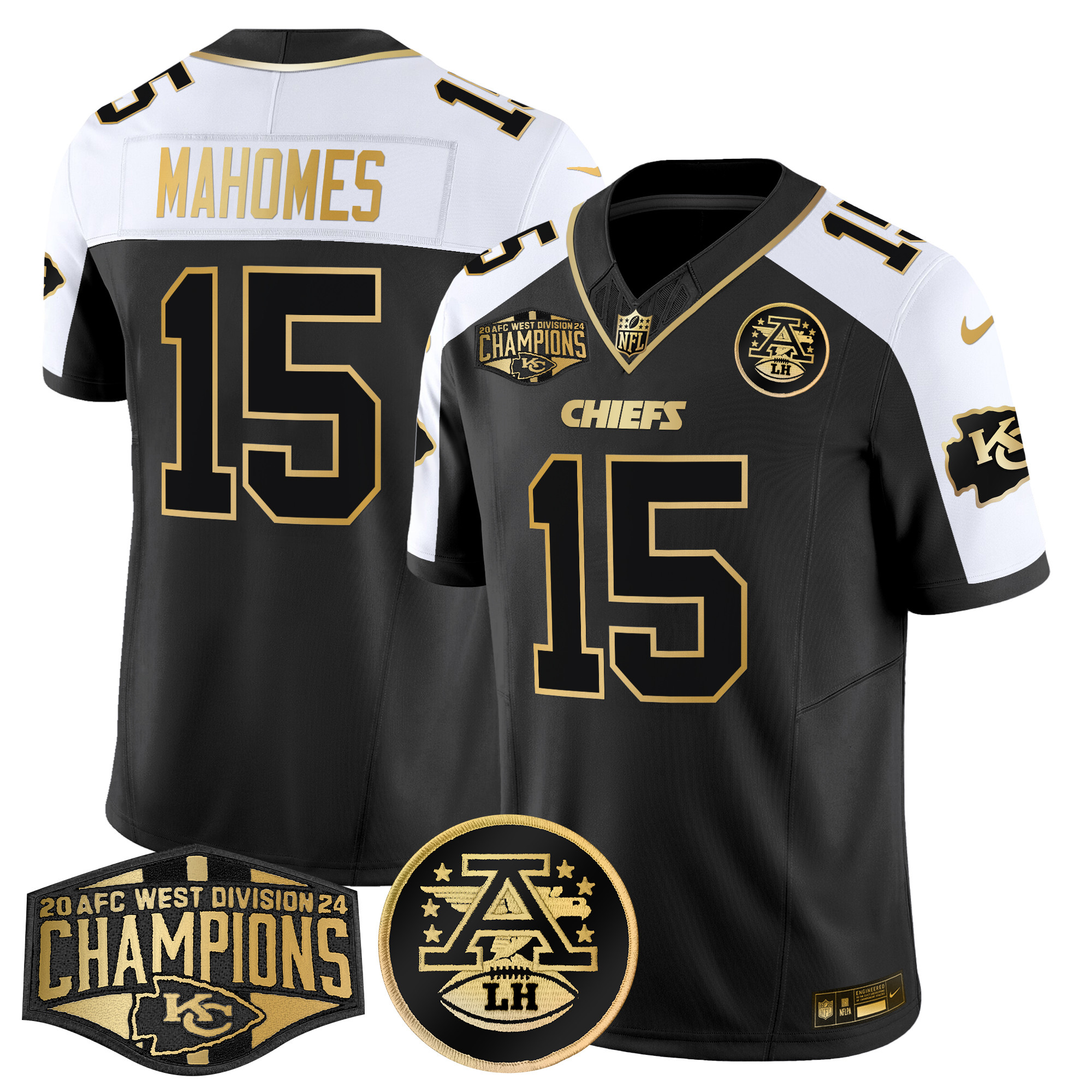 Men's Patrick Mahomes Kansas City Chiefs 2024 AFC West Division Champions Patch Gold Vapor Limited Alternate Jersey - All Stitched