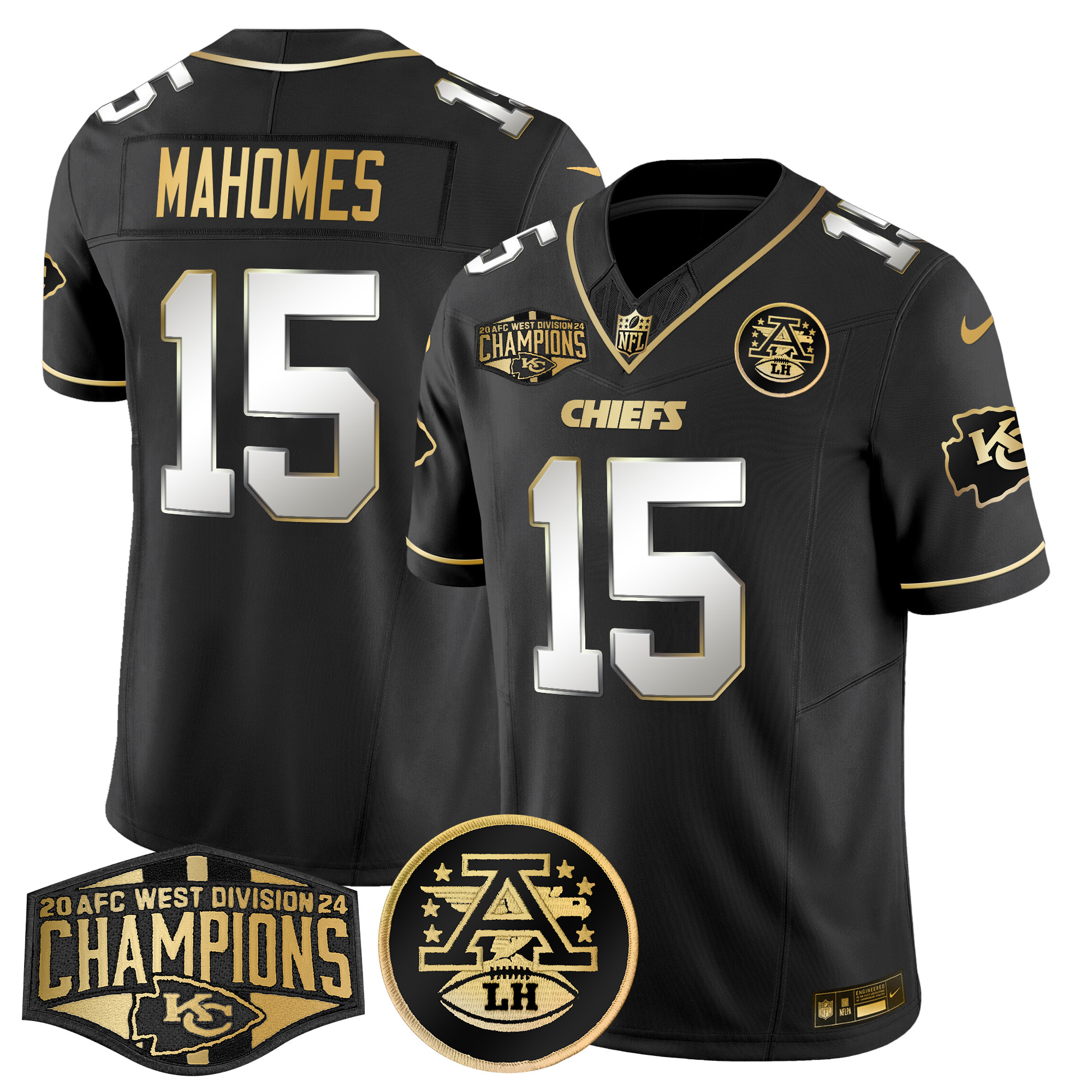 Men's Patrick Mahomes Kansas City Chiefs 2024 AFC West Division Champions Patch Gold Vapor Limited Black Limited Jersey - All Stitched