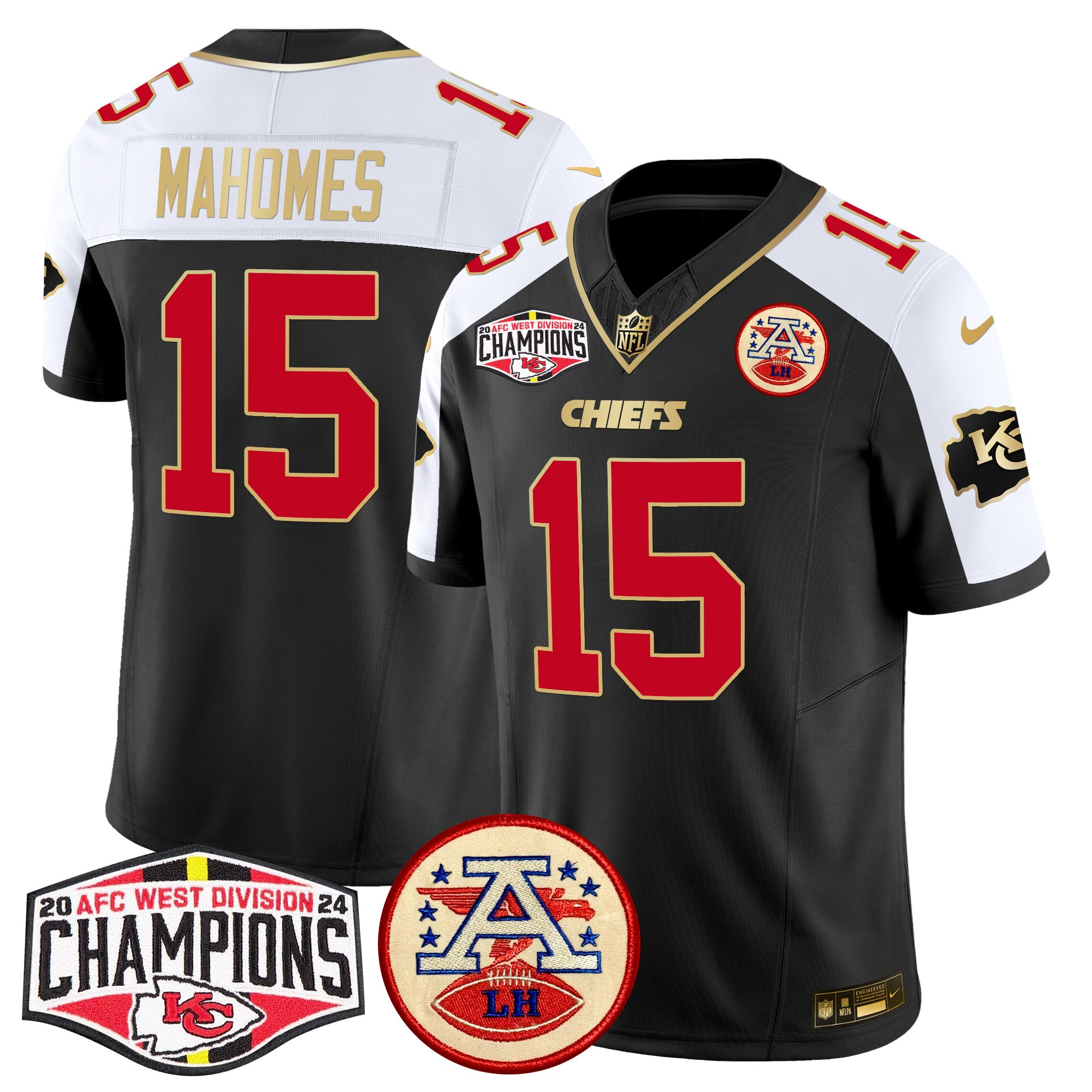 Men's Patrick Mahomes Kansas City Chiefs 2024 AFC West Division Champions Patch Vapor Limited Black Alternate Jersey - All Stitched