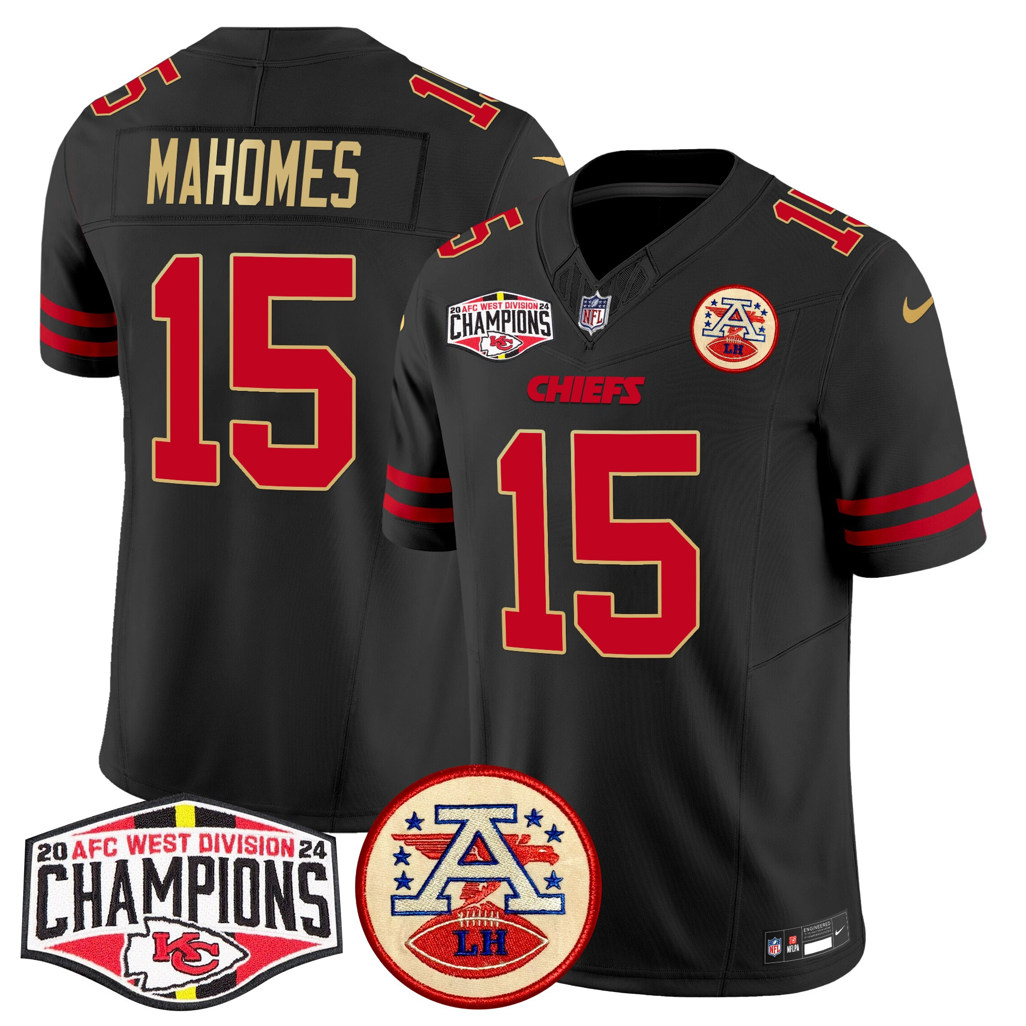 Men's Patrick Mahomes Kansas City Chiefs 2024 AFC West Division Champions Patch Vapor Limited Gold Trim Jersey - All Stitched