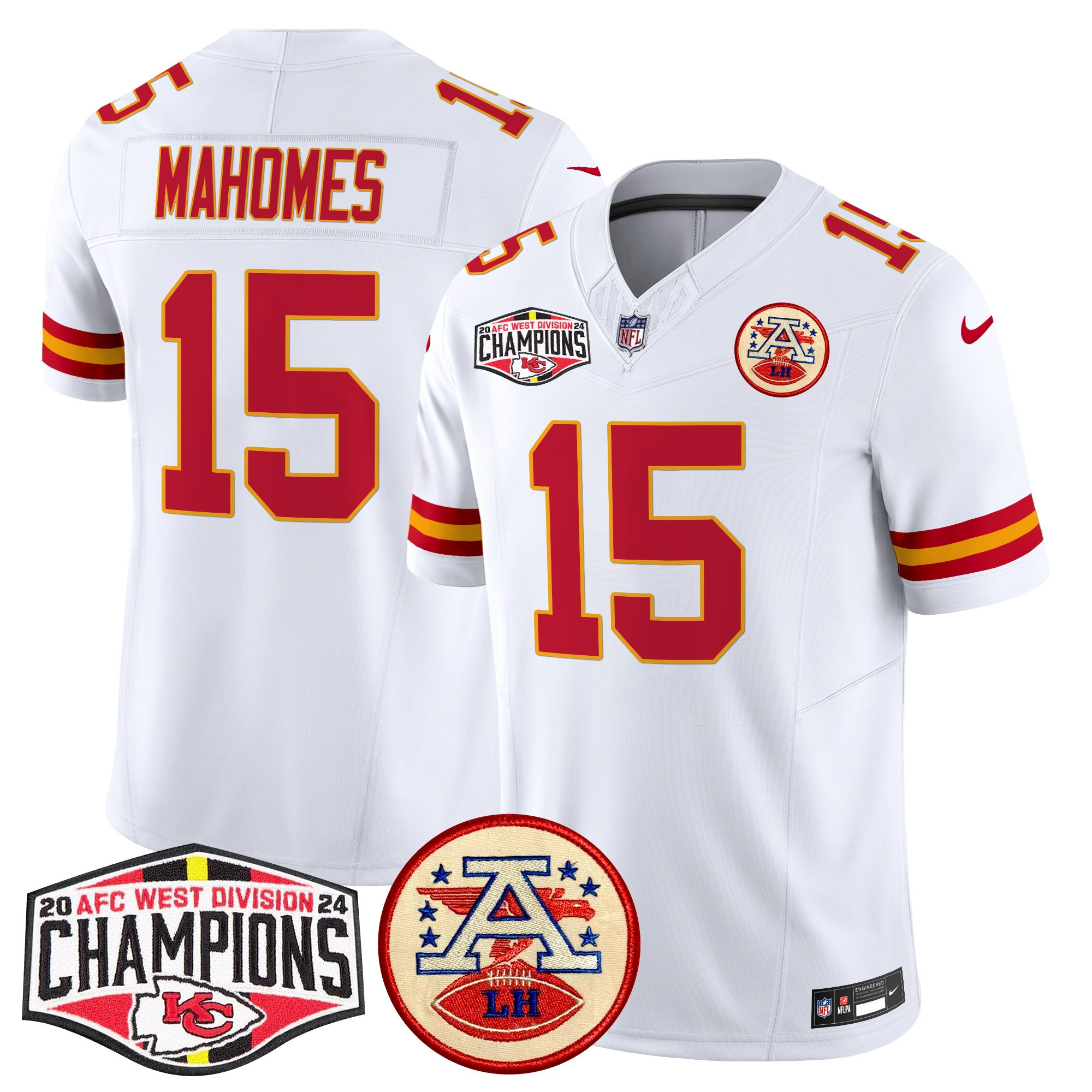 Men's Patrick Mahomes Kansas City Chiefs 2024 AFC West Division Champions Patch Vapor Limited White Jersey - All Stitched