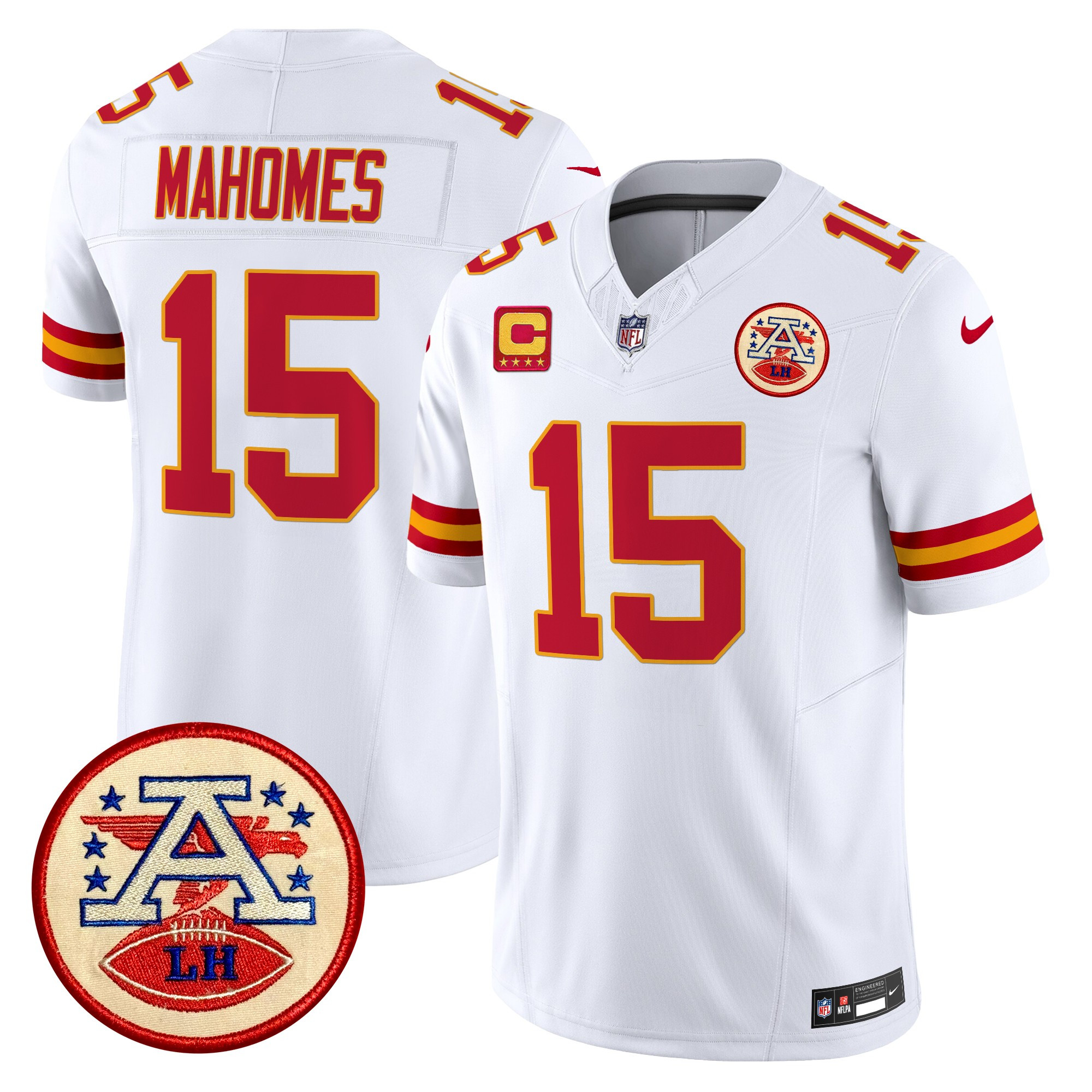 Men's Patrick Mahomes Kansas City Chiefs 2024 Lamar Hunt Patch Vapor Limited White Jersey - All Stitched