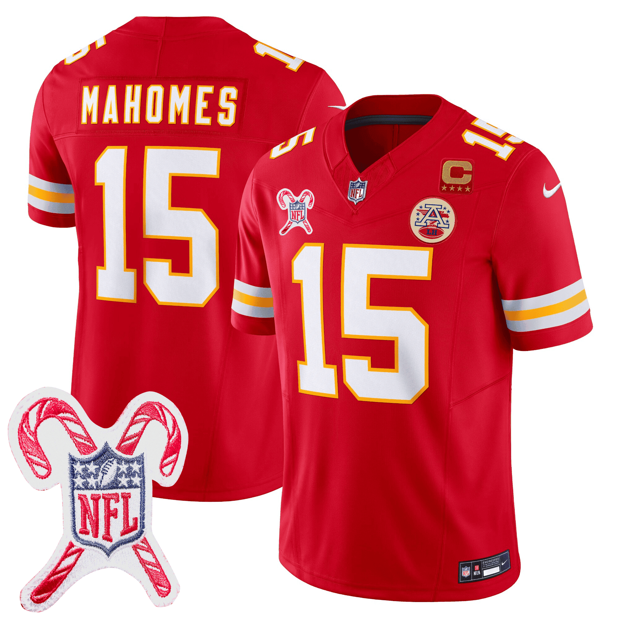 Men's Patrick Mahomes Kansas City Chiefs Christmas Patch Vapor Limited Red Jersey - All Stitched
