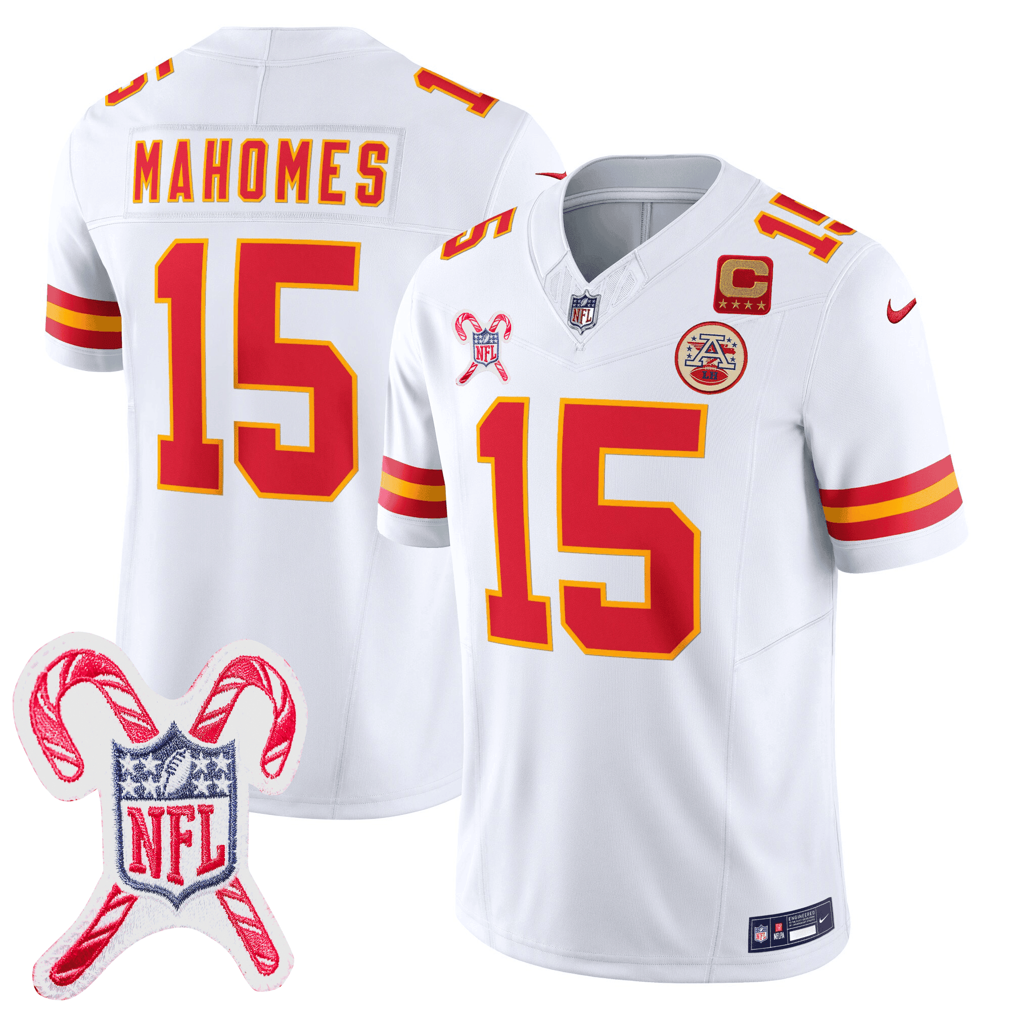 Men's Patrick Mahomes Kansas City Chiefs Christmas Patch Vapor Limited White Jersey - All Stitched